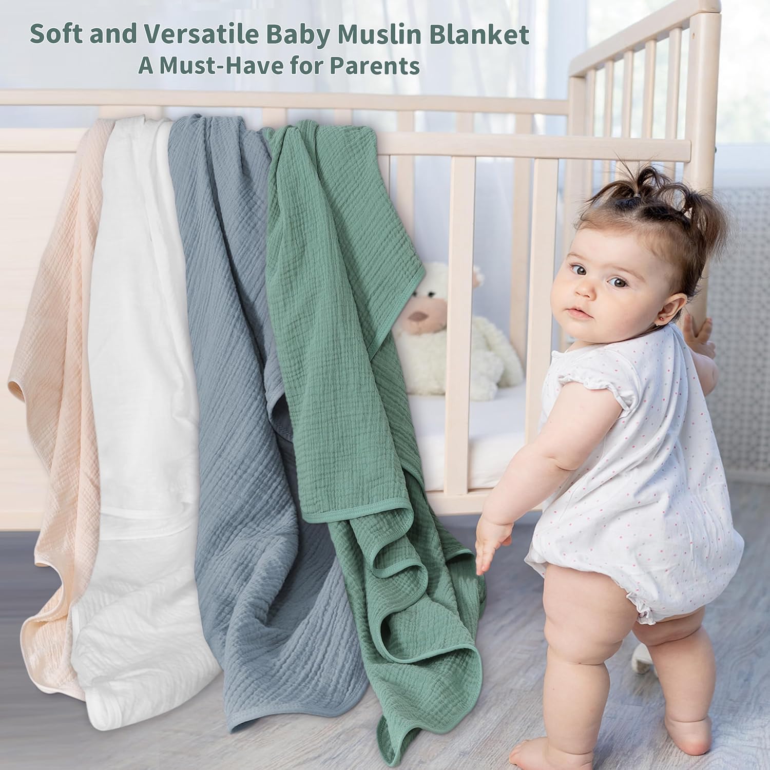 Muslin Swaddle Blankets for Newborn, 2 Pack Breathable Soft Receiving Blanket, Large 41 x 41 inches Swaddle Wrap Burping Clothes, Essentials Infant Shower Items. (White & Light Gray)