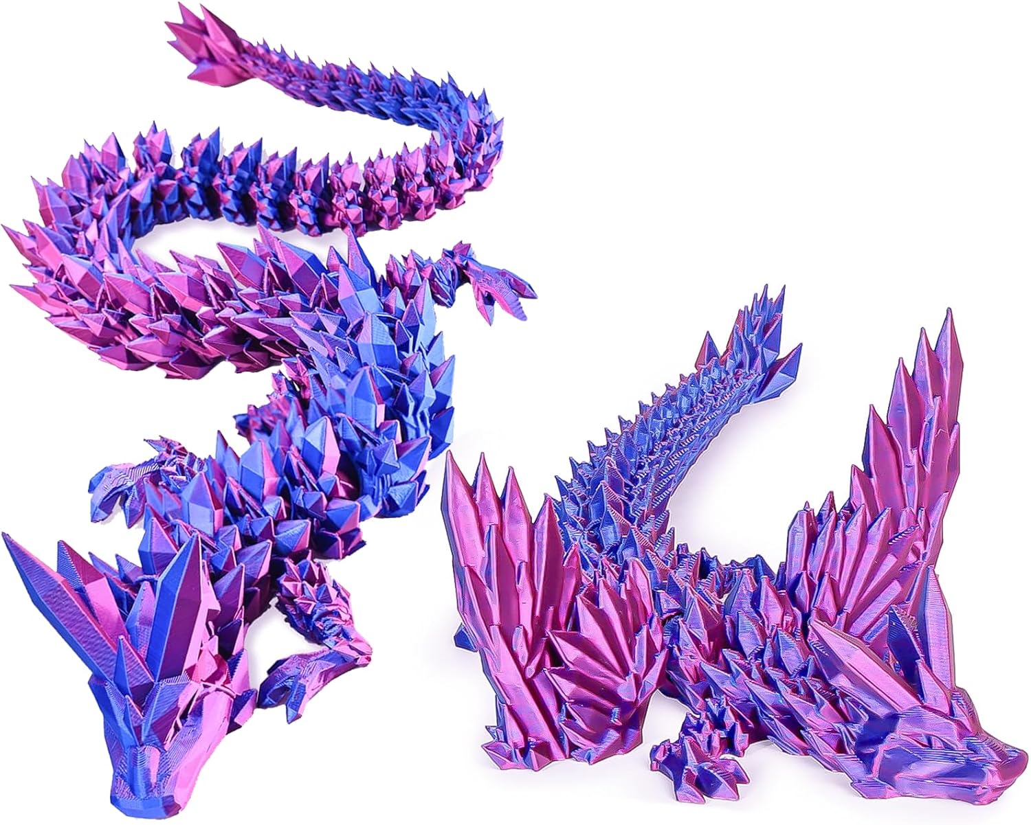 12“Crystal Dragon Without Wings & 9”Winged Articulated Dragon, 3D Printed Bulk Unique Funny Graduation Gifts for Kids, Executive Desk Fidget Toys Adults, Bath Pool water Toy (Gradient Deep Purple-Red)