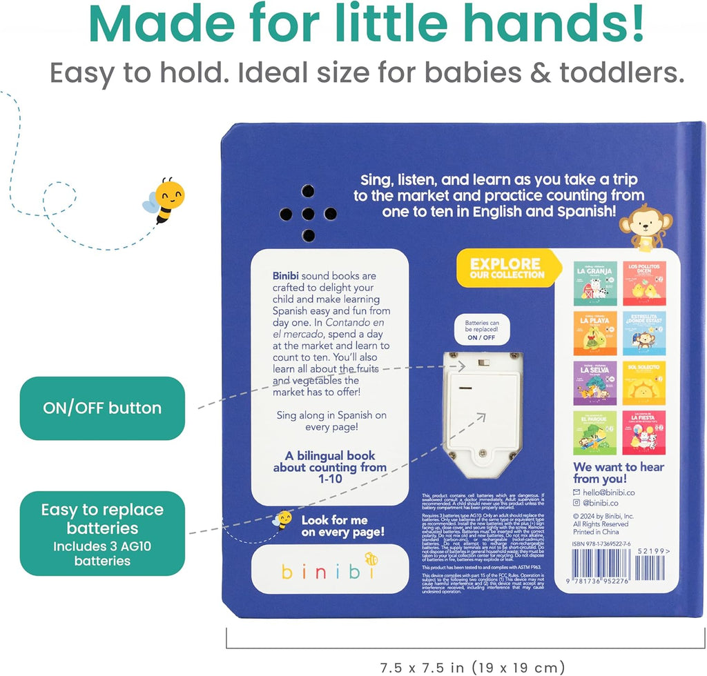 Binibi Spanish Musical Book - Counting at The Market | Bilingual Children's Book for Babies & Toddlers 1-3 | Libro en Espanol para Bebes