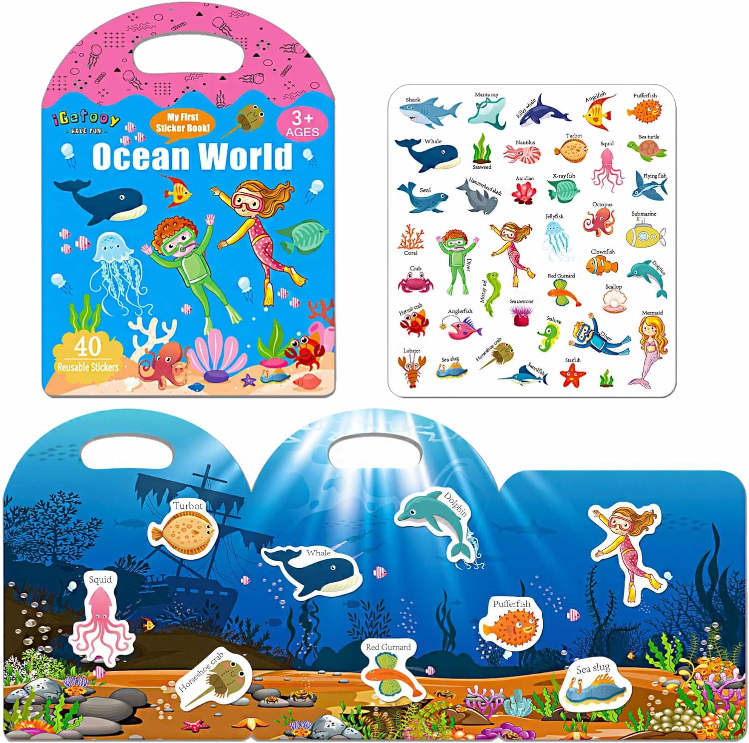 Reusable Sticker Books for Toddlers 1-3, Sticker Book for Toddlers 2-4 Years, Toddler Travel Essential in The Car/Train/Plane