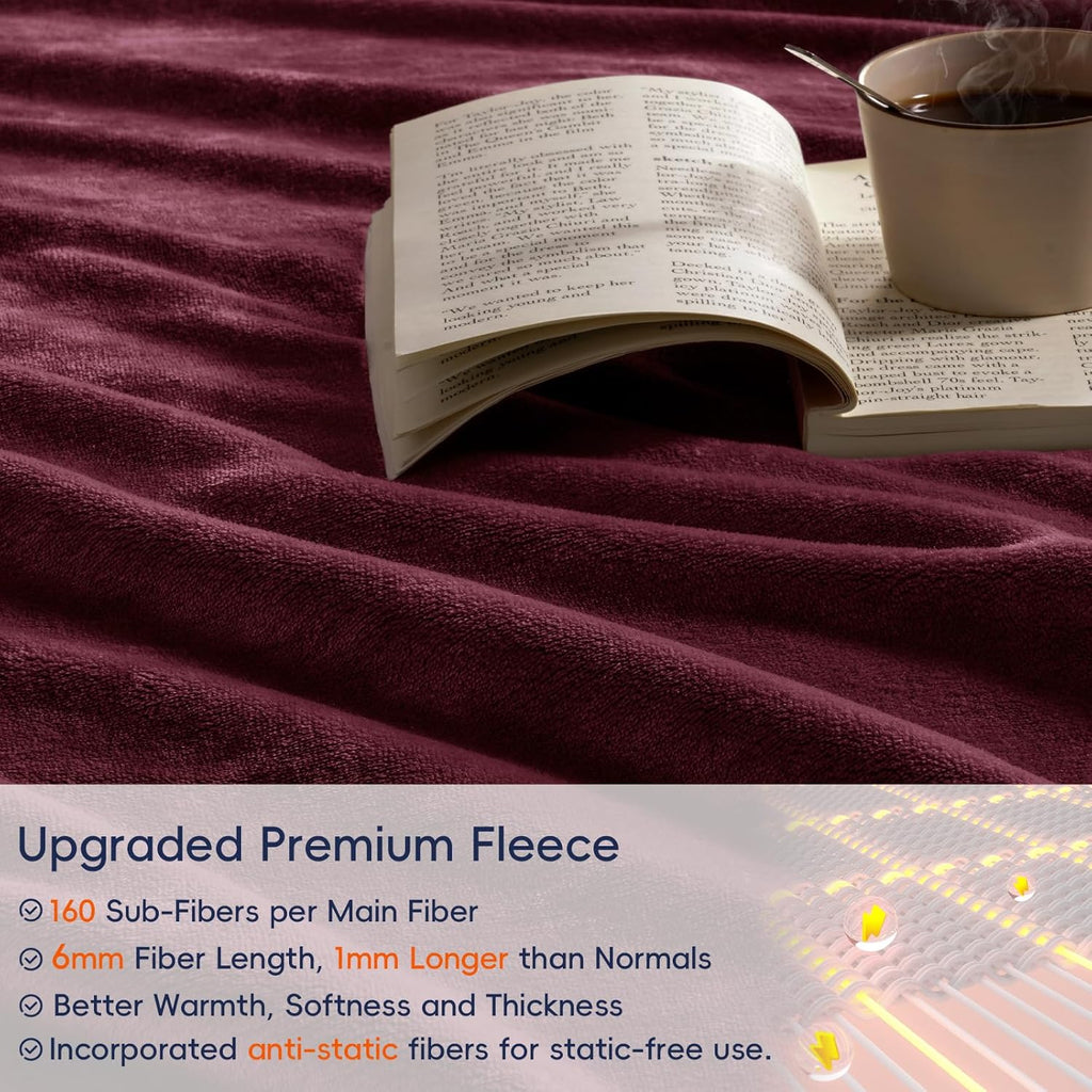 PHF Ultra Soft Fleece Blanket Queen Size, No Shed No Pilling Luxury Plush Cozy 300GSM Lightweight Blanket for Bed, Couch, Chair, Sofa Suitable for All Season, 90" x 90", Wine Red/Burgundy