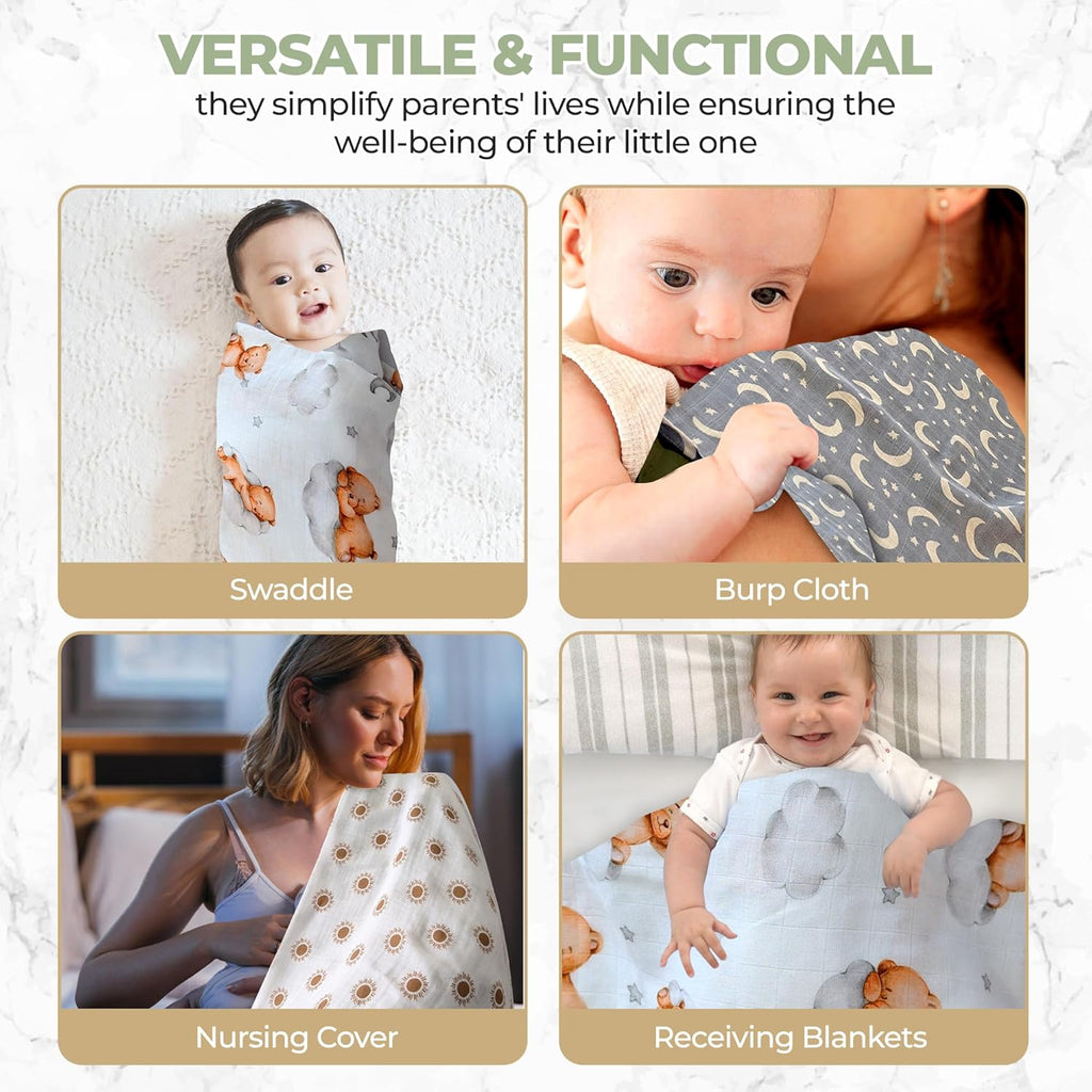 Muslin Swaddle Blankets for Newborn – 3 Pack Large 47"x47" Receiving Blankets – Soft, Breathable & Gentle – Unisex Sweet Dreams