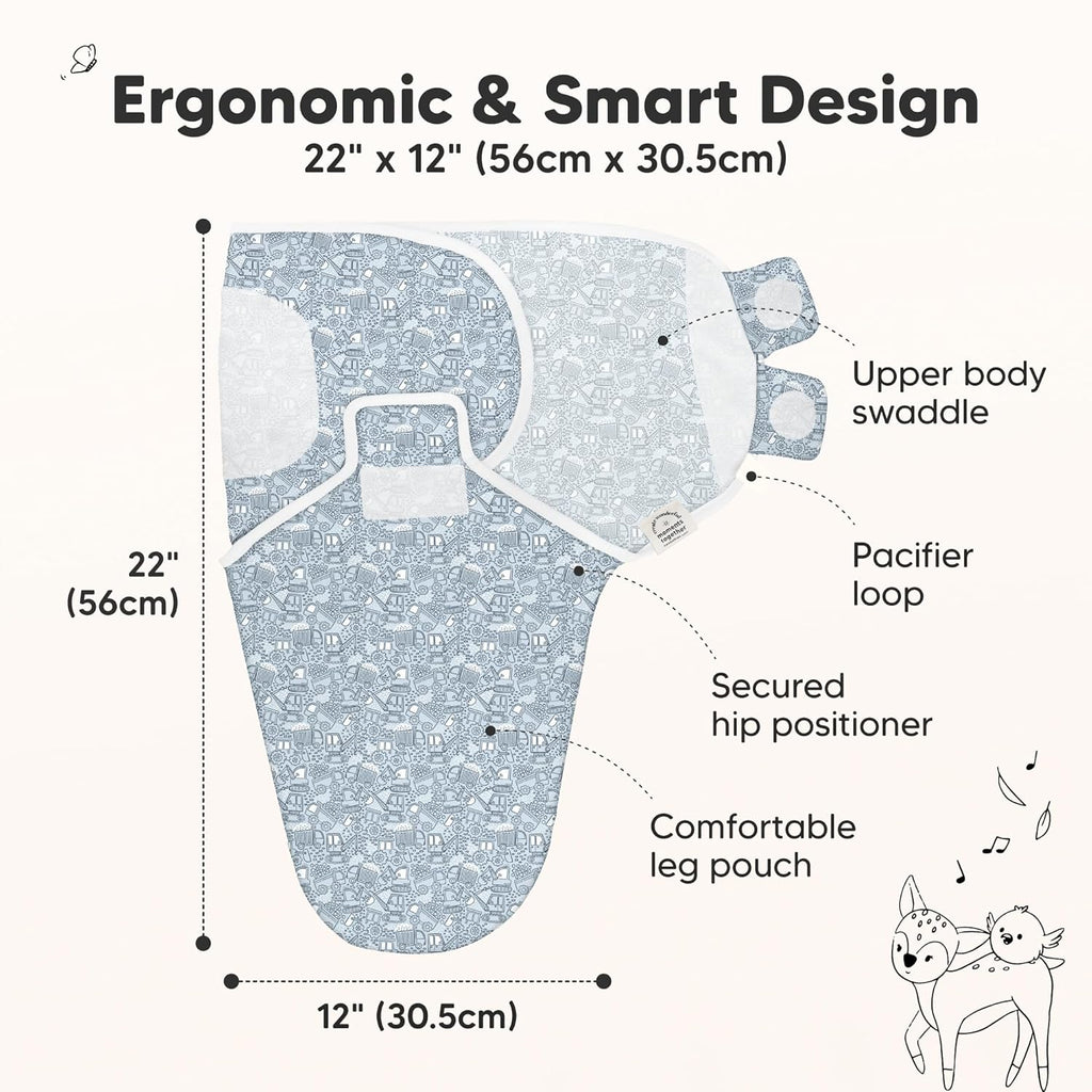 KeaBabies 3-Pack Organic Baby Swaddle Sleep Sacks - Swaddles for Newborns, Infant 0-3 Months, Baby Girls, Boys, Soft & Snug Newborn Sleep Sack, Nursery Swaddling Blankets (Excavation)