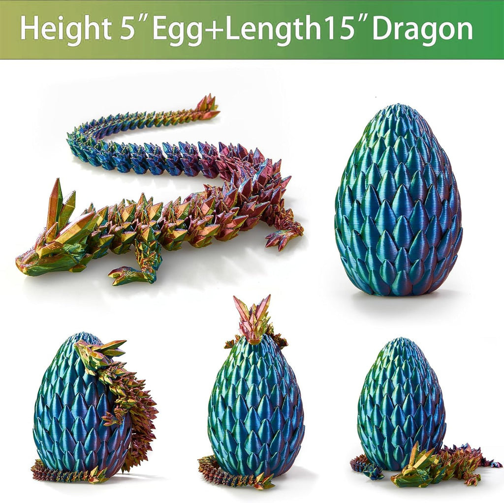 15 inches Dragon with egg,Red-Yellow-Blue Dragon toy,Articulated Crystal Dragon,Fidget toy cool