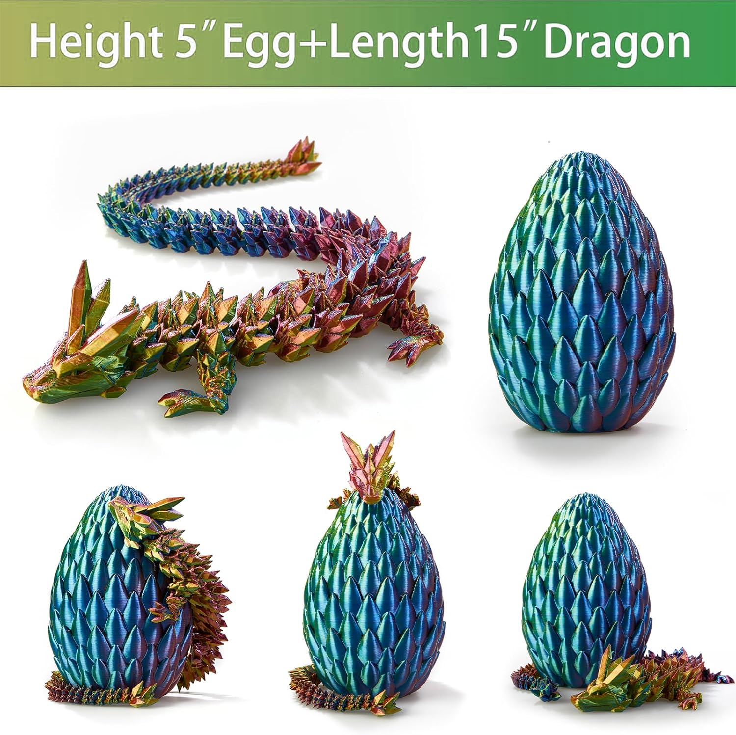 15 inches Dragon with egg,Red-Yellow-Blue Dragon toy,Articulated Crystal Dragon,Fidget toy cool