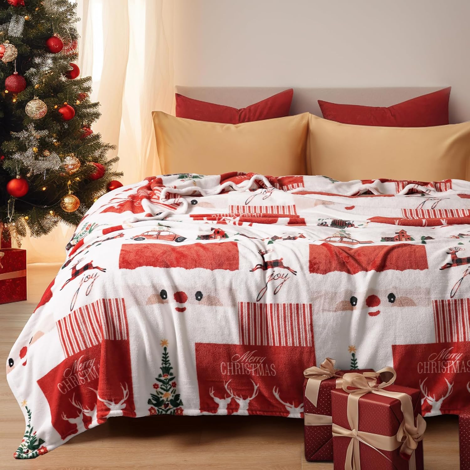 PHF Printed Fleece Blanket Twin Size, No Shed No Pilling Ultra Soft Plush Cozy Xmas Prints Theme Home Décor Flannel Blanket for Bed, Sofa, Couch and Gift, 66" x 90", Christmas Island