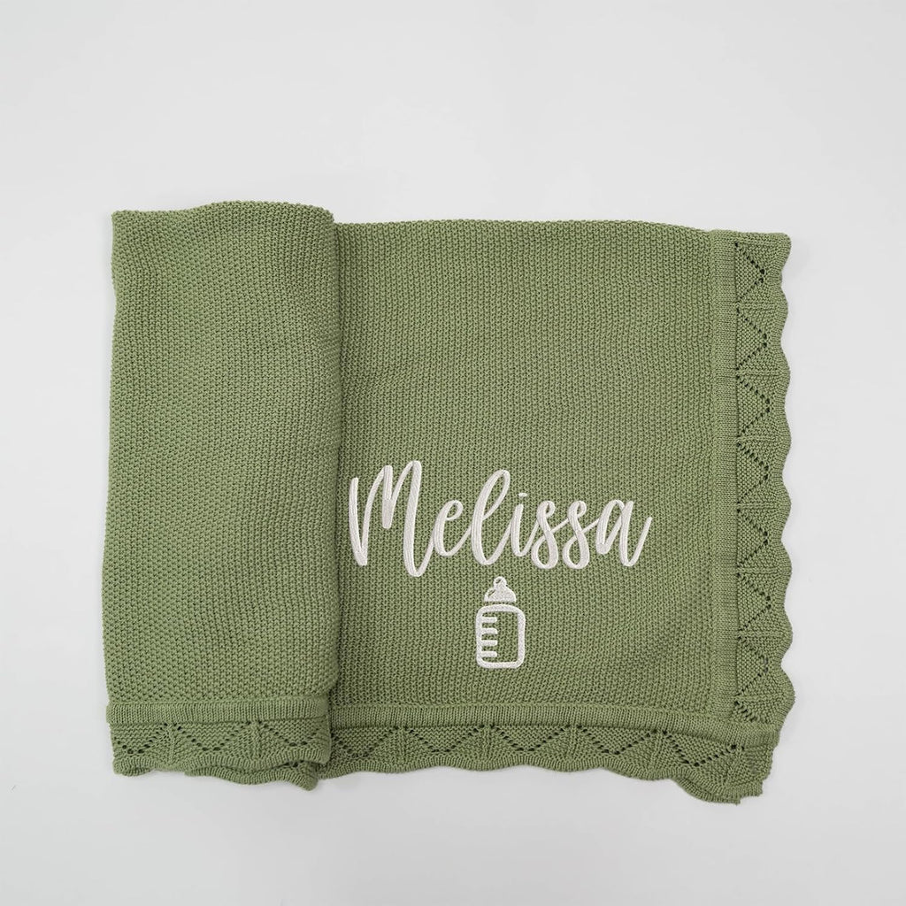 Custom Embroidered Baby Blanket, Personalized Knitted Cotton Blanket with Name for Newborn Boys and Girls, Personalized Infant Swaddle Gift
