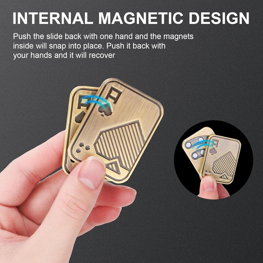 2Pcs Metal Fidget Slider, Metal Fidget Toy Fidget Slider for Adults Magnet Fidget Toy EDC Fidget Clicker Metal Poker Push Card Fidget Slider Stress Relief Toy,Bronze