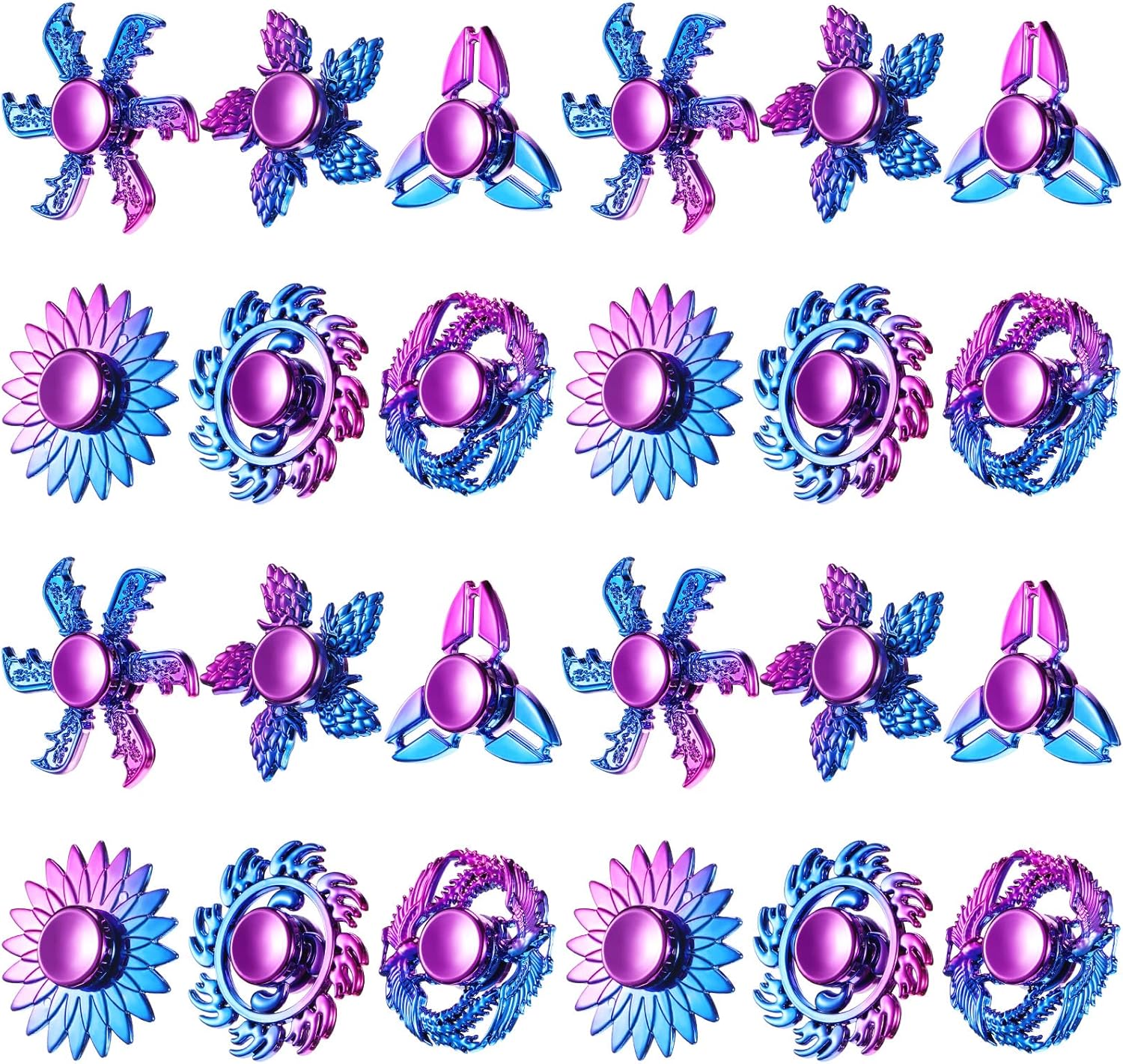 Woanger 24 Pcs Cool Spinners Metal Looking Spinner Toy Finger Spinners Toy Pack Stress Relief Hand Spinner for Adults Teens Anxiety Party Favor Stocking Stuffers Gift(Golden Purple)