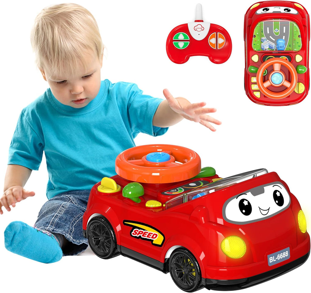 2-in-1 Toddler RC Car & Steering Wheel Toy with Music | Interactive Simulation Driving Adventure Toy for 18+ Months Baby Learning | Gift for 1.5+ Years Old Boys Girls