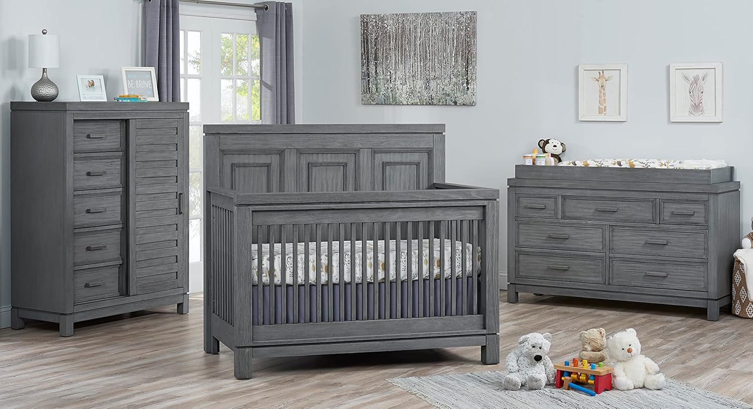 Soho Baby Manchester Premium 4-in-1 Convertible Crib, Flat-Top Headboard, Rustic Gray, GreenGuard Gold Certified
