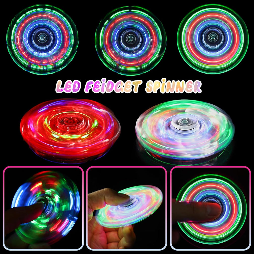SCIONE 2Pack Fidget Spinners for Kids, LED Light up Sensory Fidget Toys for Kids Adults, Glow in The Dark Toys for Teens Boys Girls Halloween Classroom Prizes, ADHD Stress Anxiety Relief Fidgets