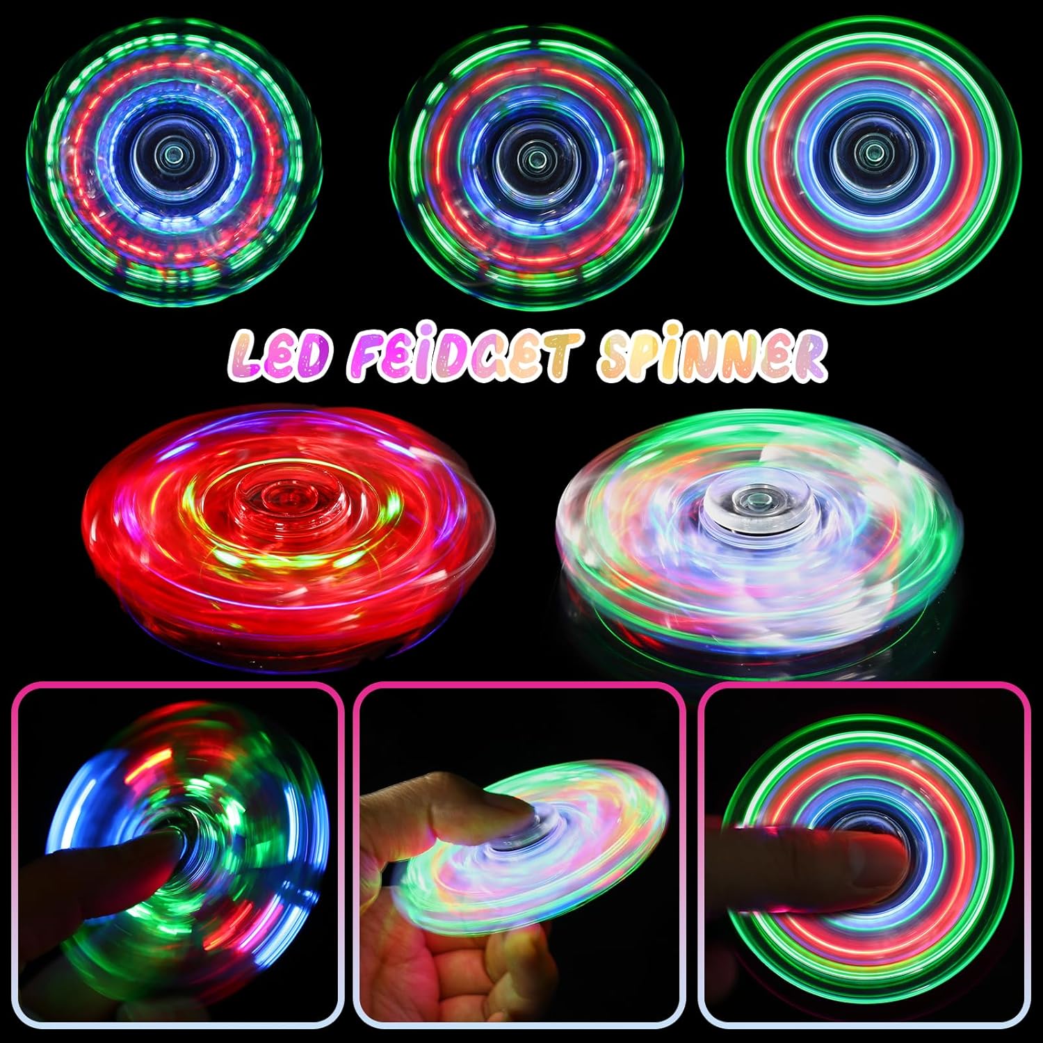SCIONE 2Pack Fidget Spinners for Kids, LED Light up Sensory Fidget Toys for Kids Adults, Glow in The Dark Toys for Teens Boys Girls Halloween Classroom Prizes, ADHD Stress Anxiety Relief Fidgets