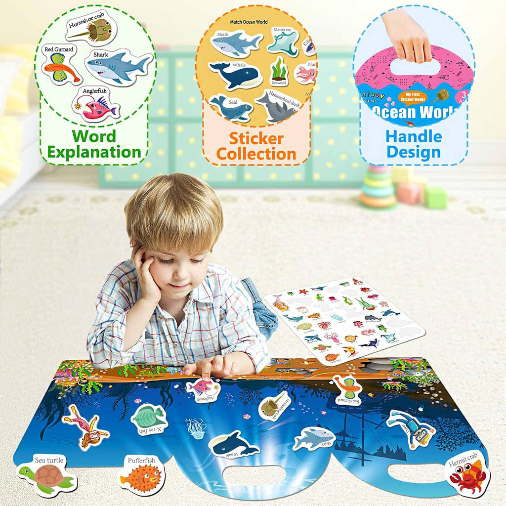Reusable Sticker Books for Toddlers 1-3, Sticker Book for Toddlers 2-4 Years, Toddler Travel Essential in The Car/Train/Plane