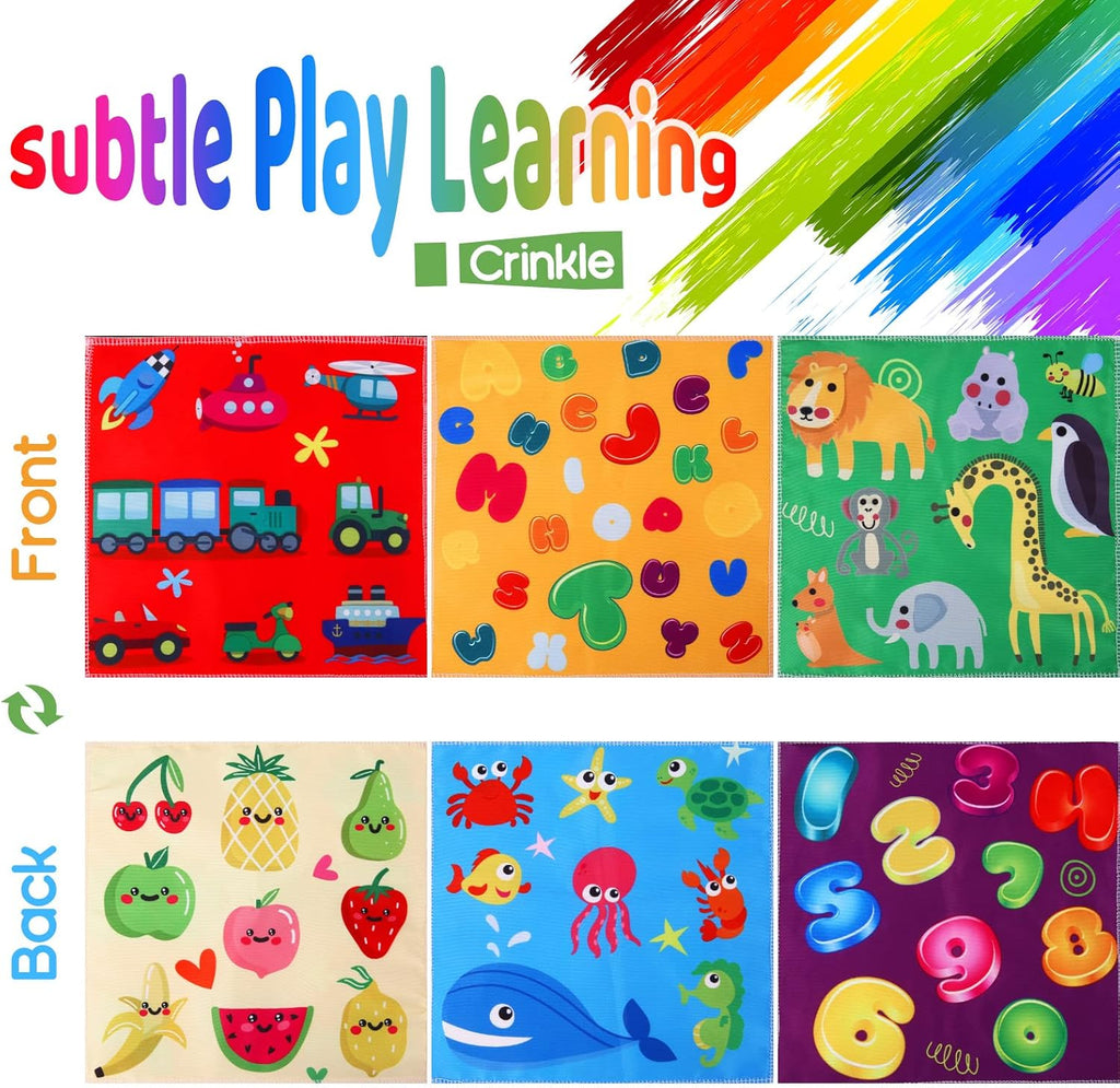 Baby Toys 6 to 12 Months - Tissue Box Toy Montessori for Babies 6-12 Months, Soft Stuffed High Contrast Crinkle Infant Sensory Toys, Boys&Girls Kids Early Learning Gifts