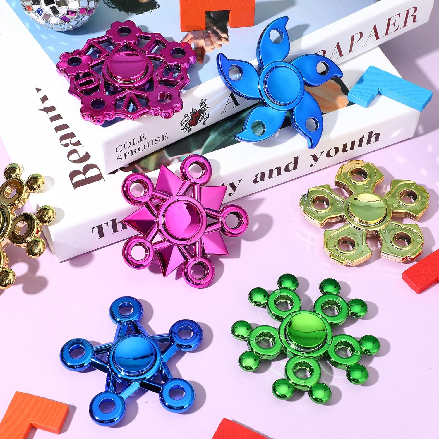 Woanger 48 Pcs Fidget Spinner High Speed Hand Spinners for Anxiety ADHD Adults Boys Girls, Anxiety Stress Relief Toys for Focus Party Favor Classroom Prizes(Multicolor,Five Holes)