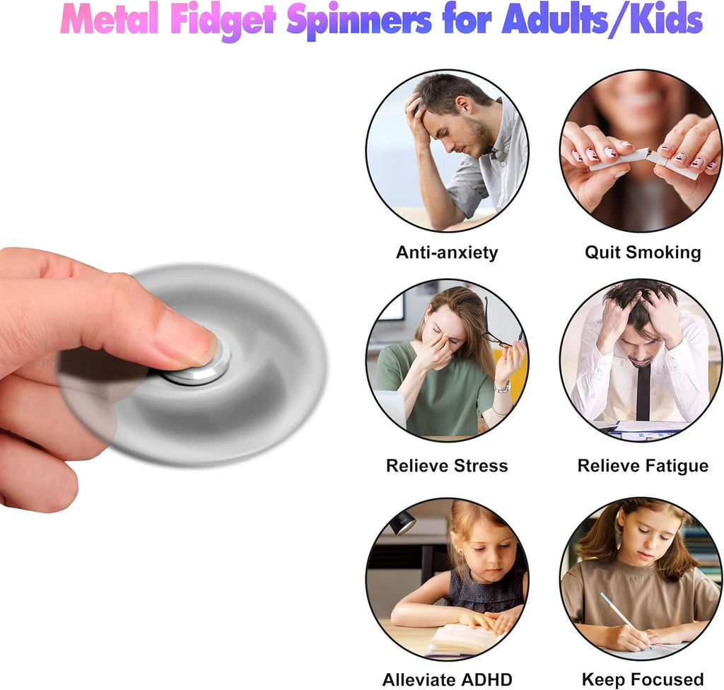 Fidget Spinners Toy, 3-8 Min Spins Time Stainless Steel Bearing Metal Fidget Spinner, EDC ADHD Stress Anxiety Relieves Fidgets Finger Toys, Novelty Toy for Kids and Adults