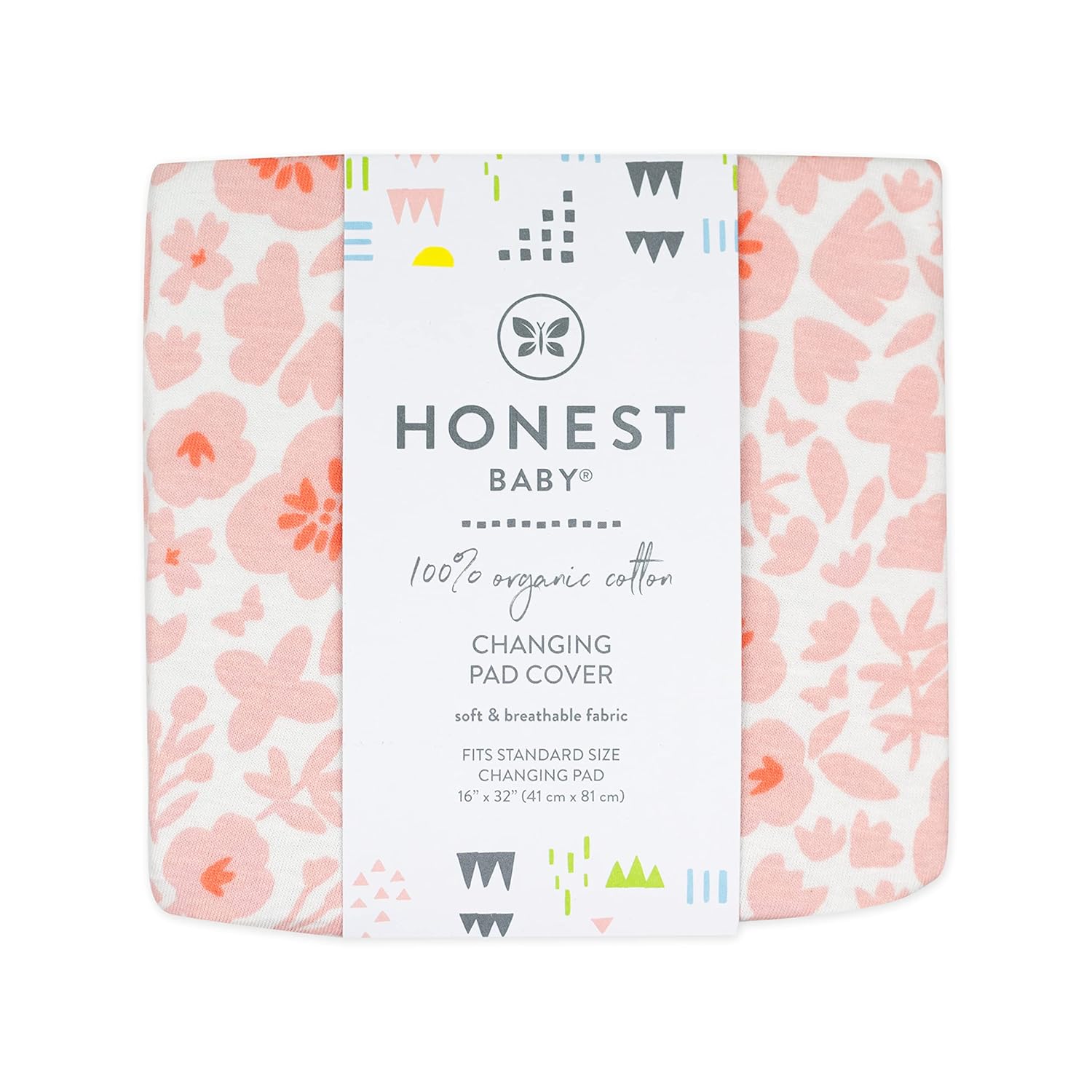 HonestBaby Girls Organic Cotton Changing Pad Cover, Peach Skin Papercut Floral, One Size