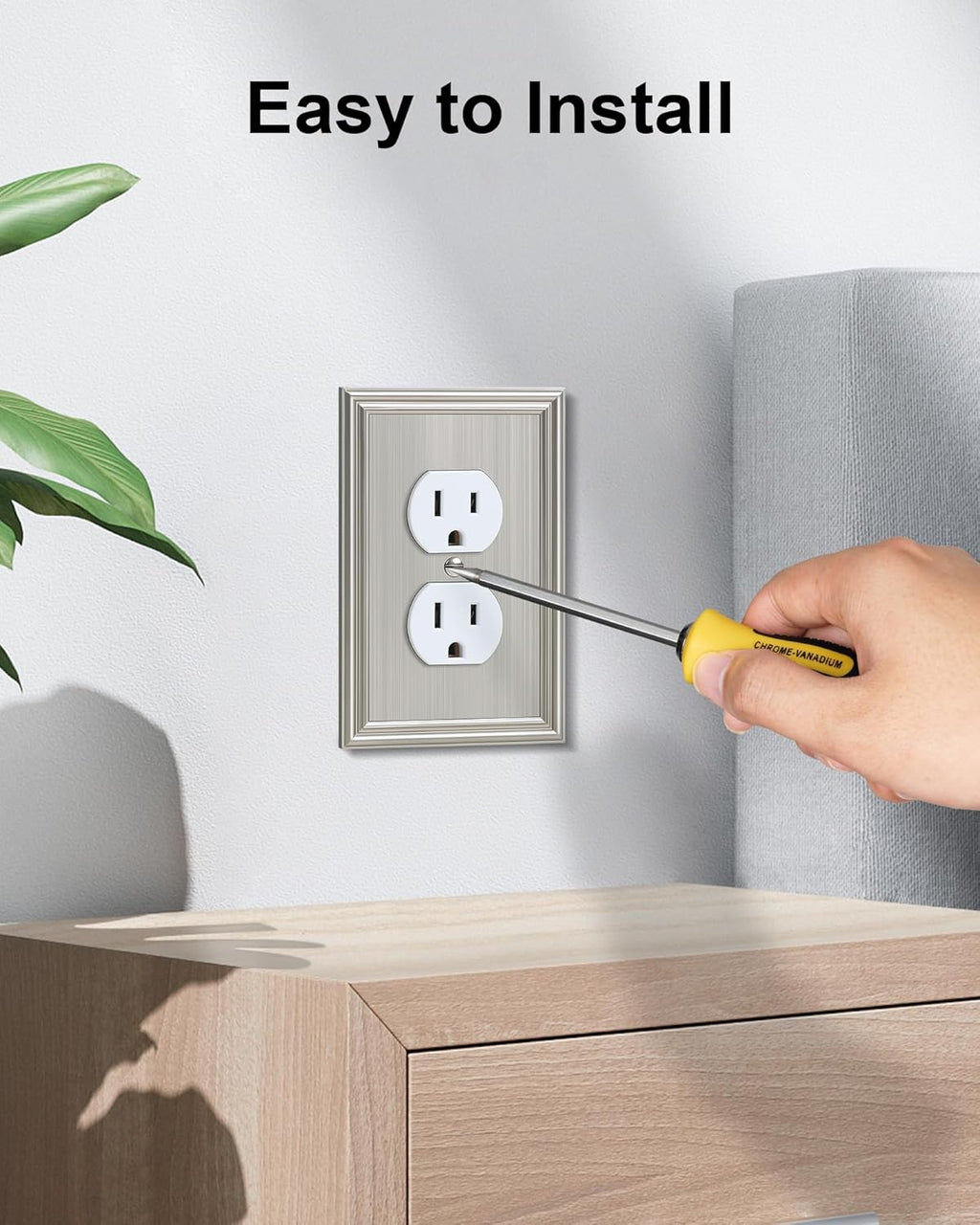 2-Pack Single Duplex Outlet Cover Plate, Decorative Brushed Nickel Switch Plates and Outlet Covers, Metal Wall Plates for Electrical Outlets, 1 Gang Receptacle Cover, Corrosion Resistant