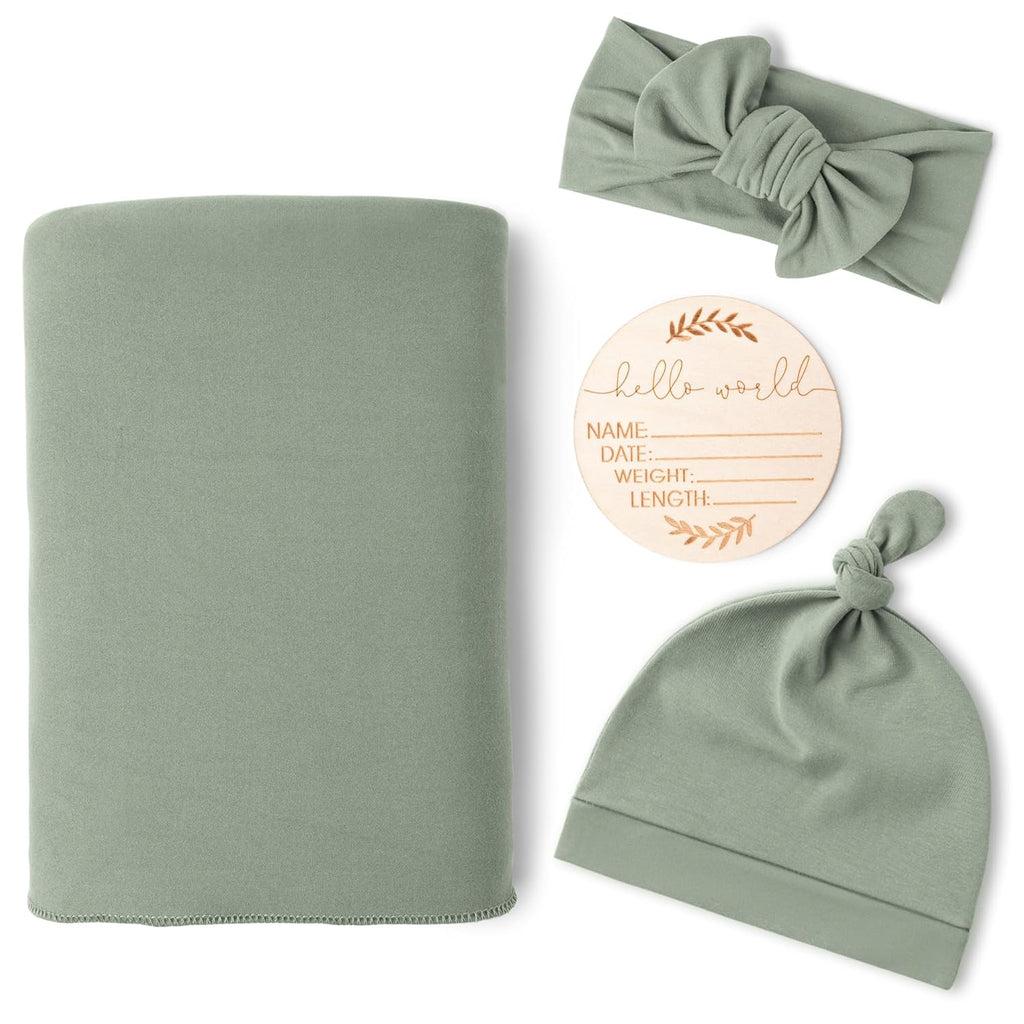 Konssy Baby Girl Newborn Receiving Blanket with Matching Headband and Beanie Set Baby Swaddle Nursery Swaddle Wrap