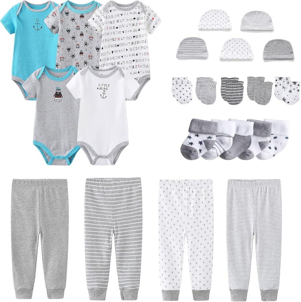 Newborn Layette Gift Set Bodysuits Pants for Baby Girl and Boy 24 Piece 100% Cotton Essentials and Accessories
