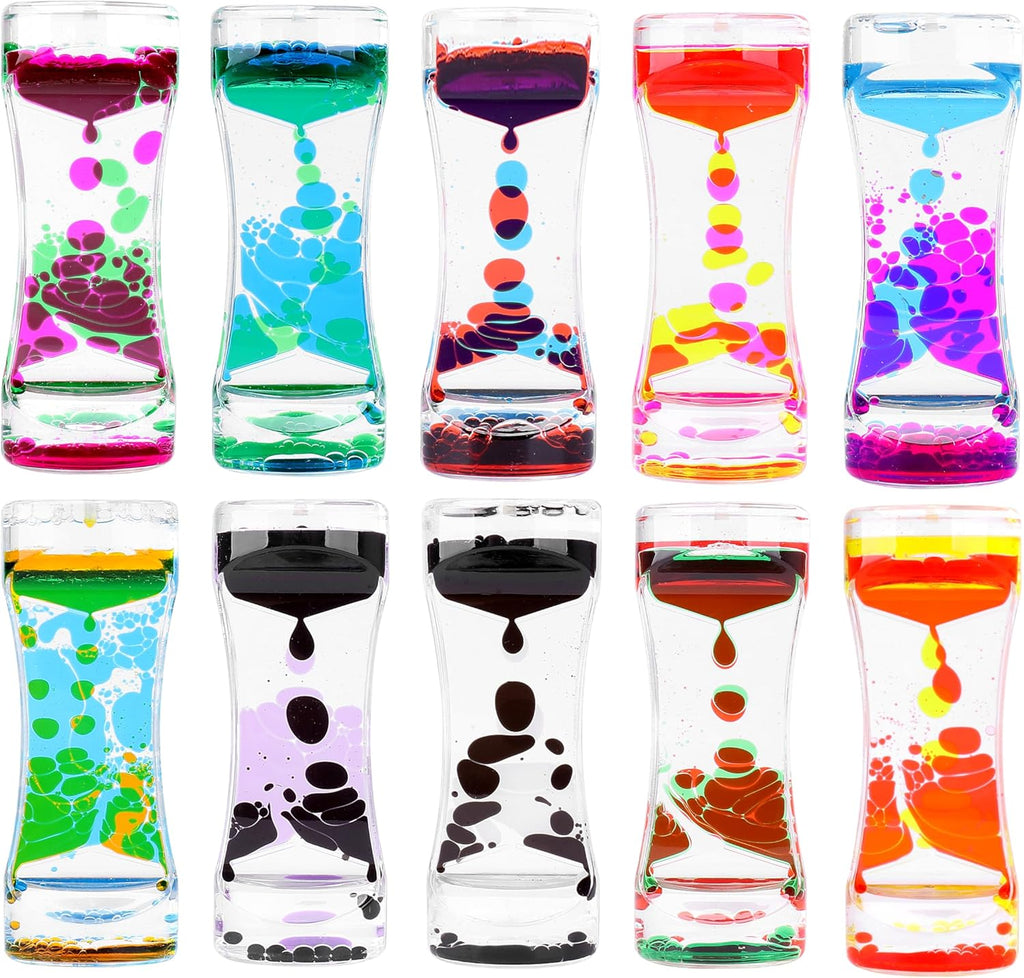 Liquid Motion Bubbler Colorful Oil and Water Sensory Toys Hourglass Bubbler Timer ADHD Anxiety Autism Fidget Toy for Kids Calm Stress Relief Desk Toys for Office for Adults Gifts (10 Packs)