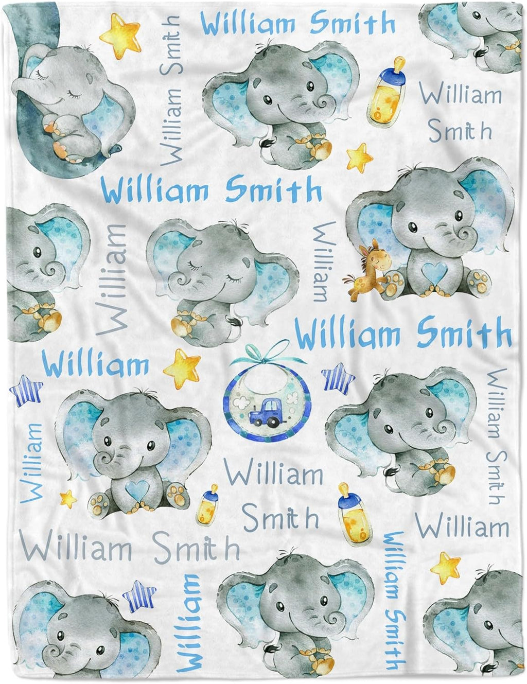 Personalized Elephant Baby Blanket for Boy Girl Custom Name Blanket for Baby Shower Customized Birthday Christmas Newborn Gifts
