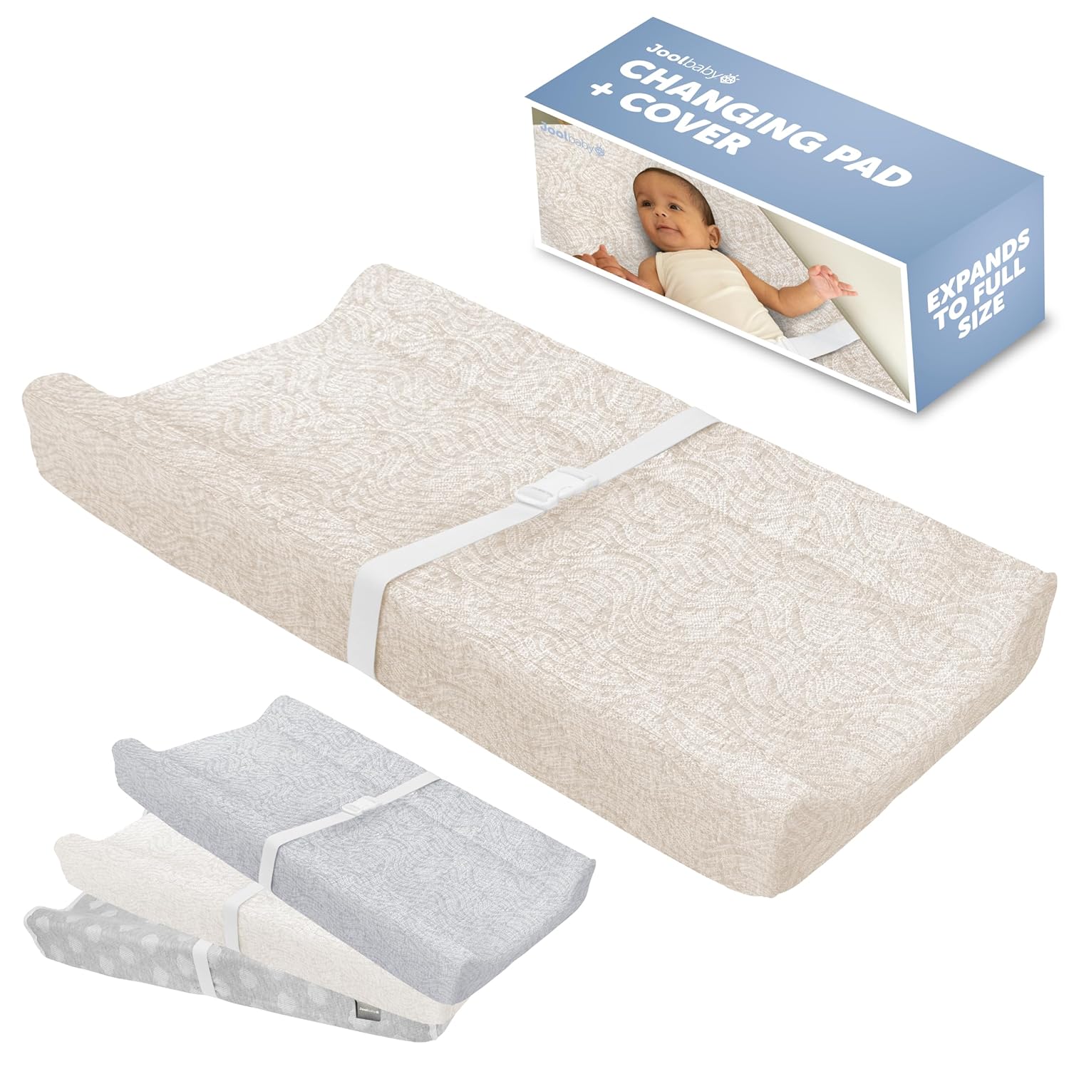 Jool Baby Soft Changing Pad + Washable Cover, Non-Slip - Fits Standard Changing Tables & Dressers (Oatmilk/Wave)