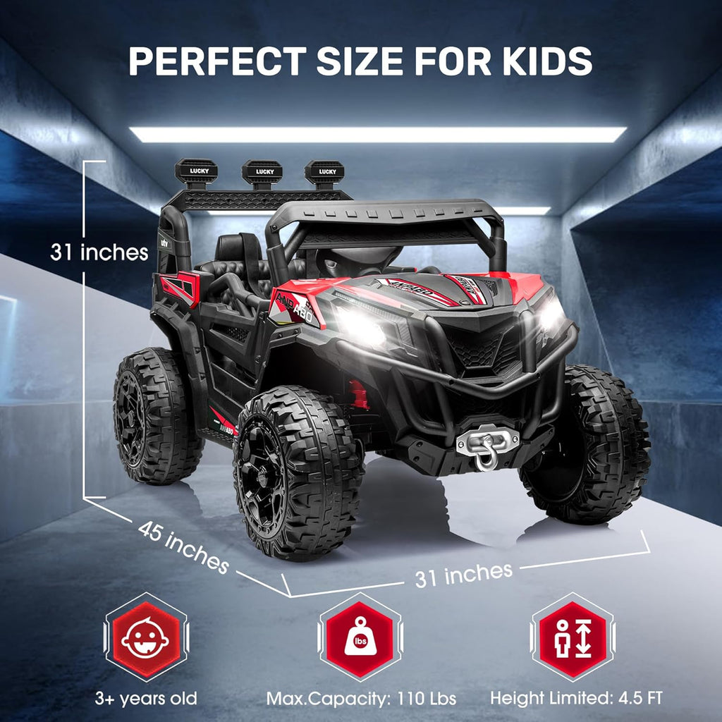 ANPABO 24V 4X4 Ride on Car Truck w/Remote Control, 4WD/2WD Switchable Kids UTV, 19" Spacious Seat, 4 Shock Absorbers, Soft Start, Music Player, Electric Car for Kids Ages 3+(Red)