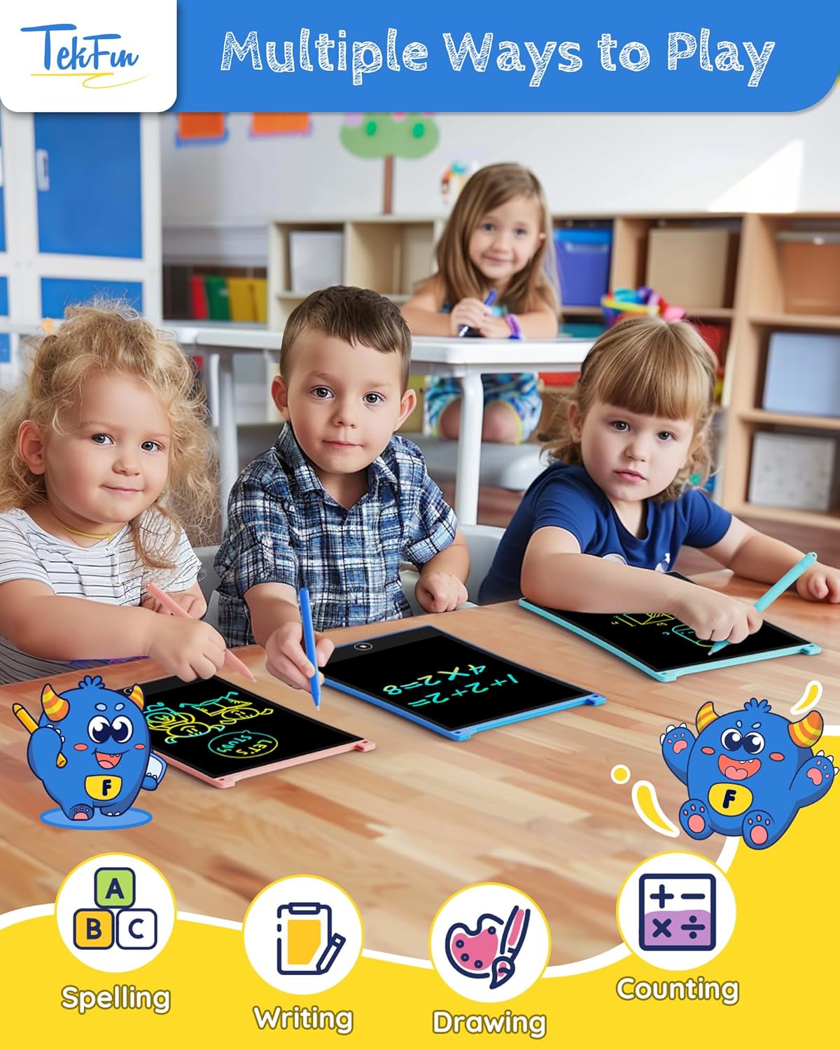 TEKFUN 8.5in 3 Pack LCD Writing Tablet for Kids Coloring Doodle Board Drawing Pad for Kids with Stylus, Educational Toys Birthday Class Bulk School Rewards Gift for 3 4 5 6 7 Kids Toddlers