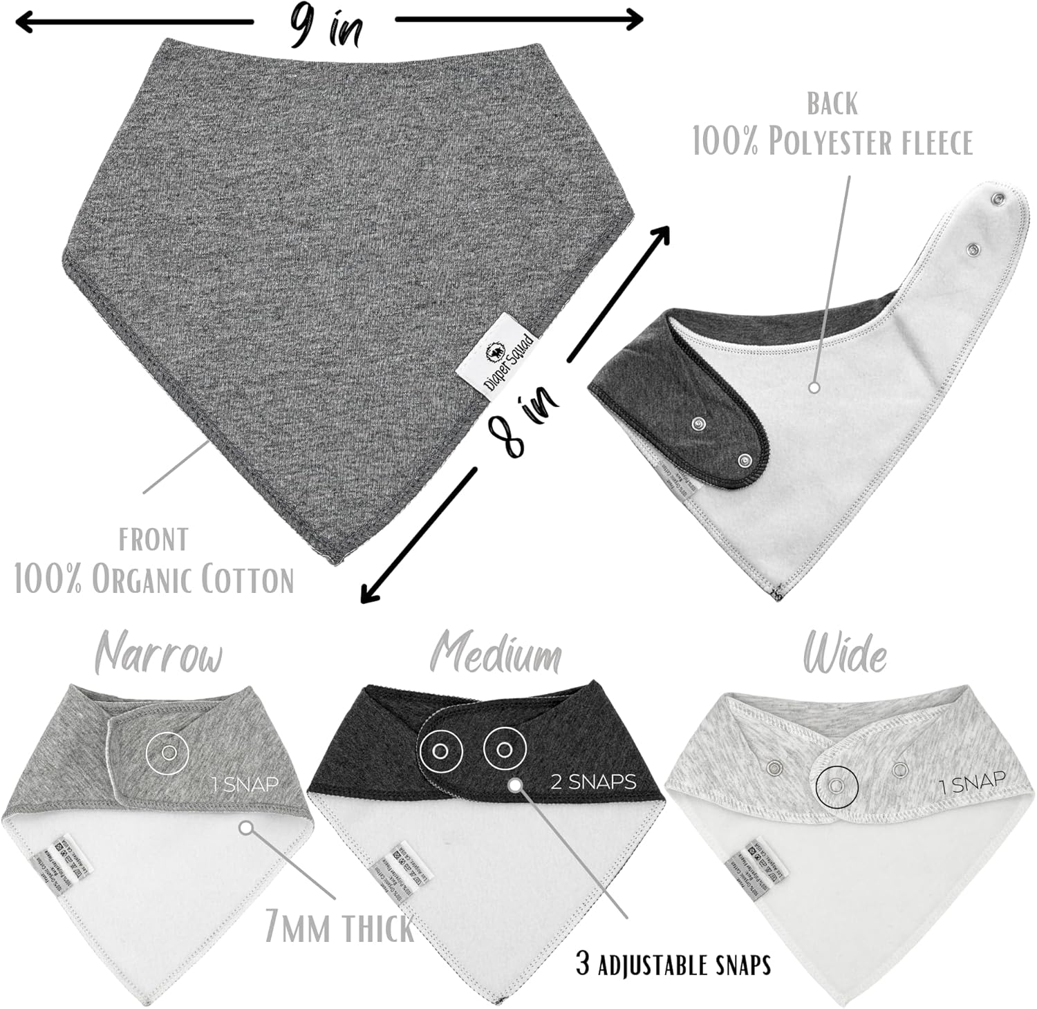 DiaperSquad's Baby Bibs for Drooling and Teething, Bibs for Boys, Baby Girl - Solid Cotton Baby Drool Bibs