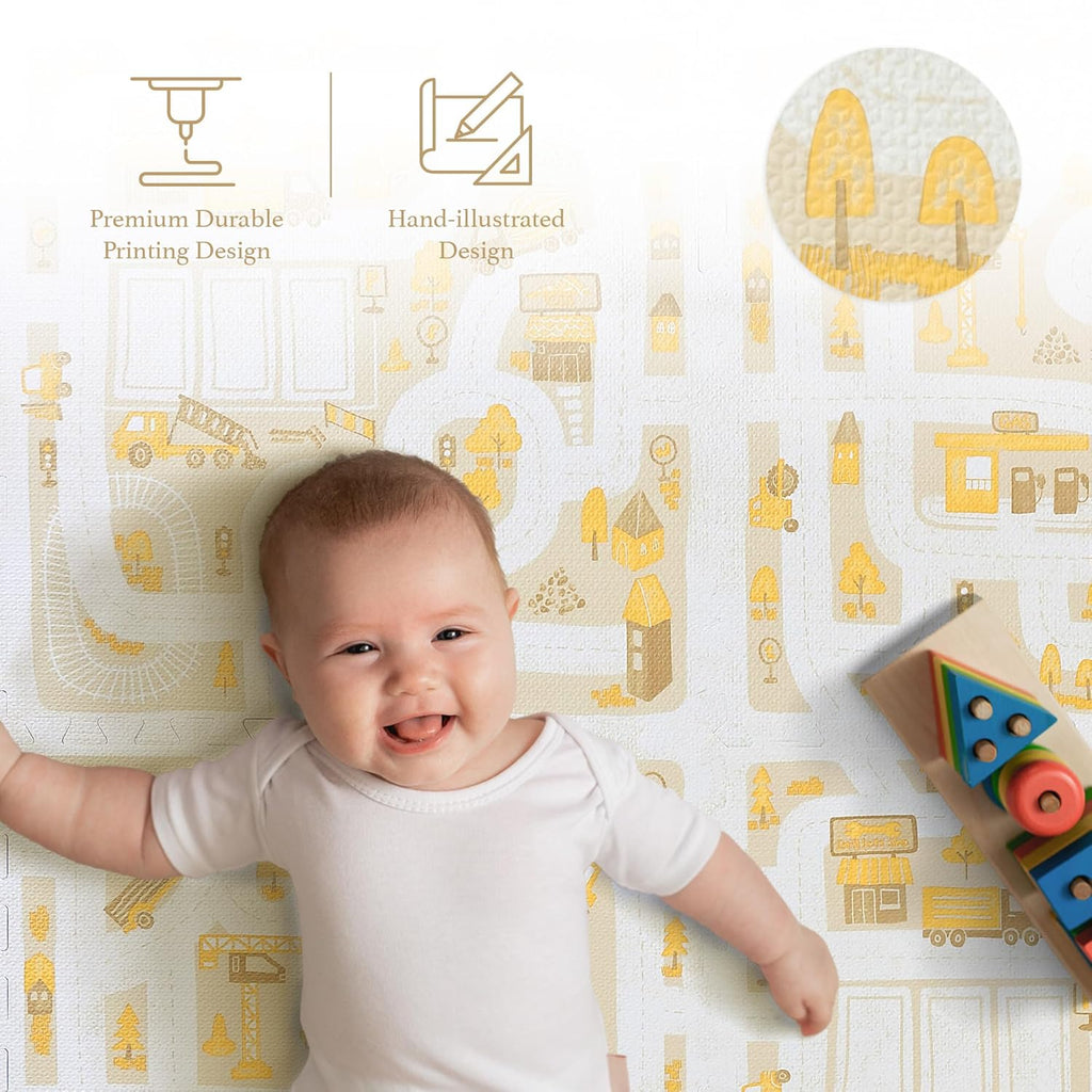 Premium Baby Foam Play Mats - Stylish Floor & Exercise Puzzle Mat for Toddlers and Kids- 6 Soft, Non-Toxic, Odorless, Peel-Resistant Foam Tiles - 6ft x 4ft - 0.5” inch Thick, Warm Beige