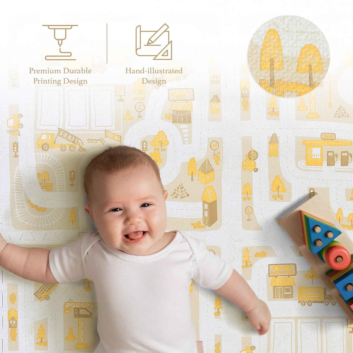 Premium Baby Foam Play Mats - Stylish Floor & Exercise Puzzle Mat for Toddlers and Kids- 6 Soft, Non-Toxic, Odorless, Peel-Resistant Foam Tiles - 6ft x 4ft - 0.5” inch Thick, Warm Beige