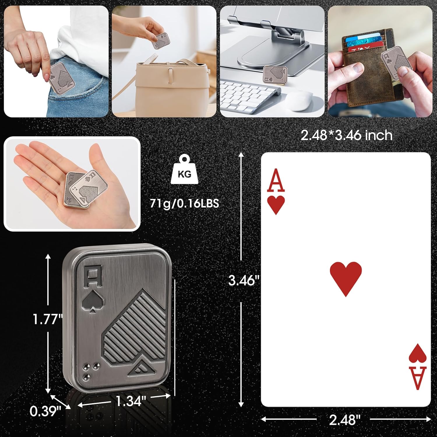 Fidget Slider, Metal Poker Push Card, Fidget Toy, Fidget Clicker for Adults, Relieve Stress, Gift for Boyfriend, Husband and Father (Silver A)