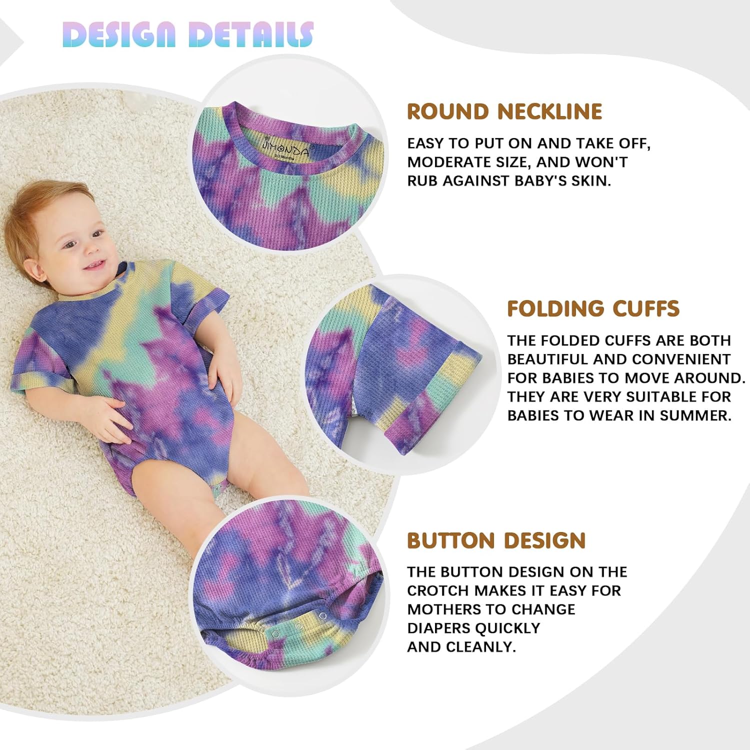 Jimonda Baby Bodysuit Newborn Tie Dye Clothes Infant Waffle One Piece Romper Baby Boys Girls Short Sleeve Jumpsuit Outfits