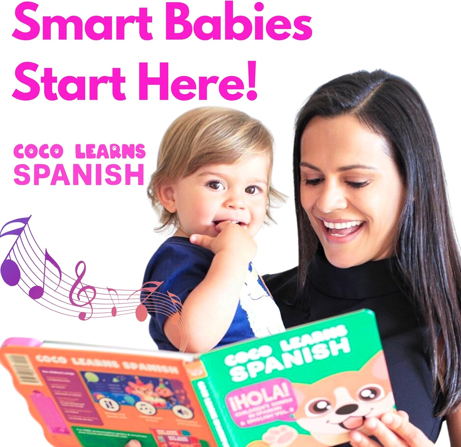 Musical Spanish Books for Kids 1-3, Spanish English Toys for Babies & Toddlers 1-3, Baby & Toddler Spanish Books, Bilingual Learning Toys 1 Year Old, Libros Infantiles en Español