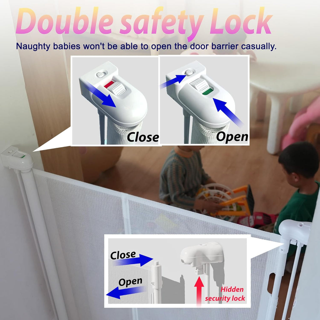 Retractable Baby Gates for Stairs, 55" Wide Baby Gate Dog Gate, 41" Tall Retractable Pet Gate for Doorways, Child Safety Gates Mesh Gate with Fiberglass Rods for Stairways, Hallways, Indoor/Outdoor