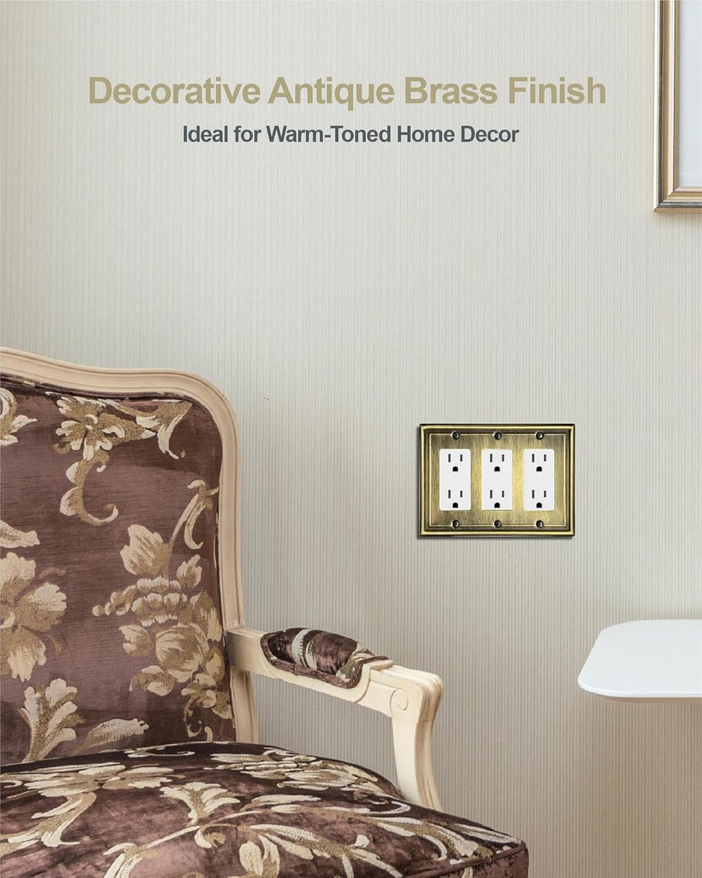 1 Pack Triple Decorator Wall Plates, Metal Electrical Outlet Covers for Receptacles, Dimmer Switches, GFCI Outlets, Antique Brass, 6.77''*4.88'', Midisze, 3 Gang