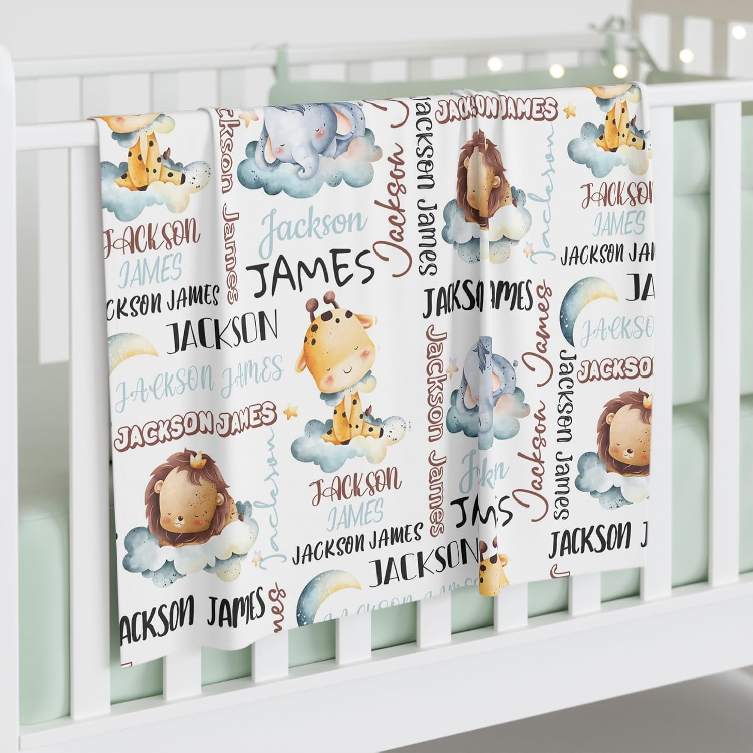 Personalized Baby Blanket for Boys, Custom Baby Blanket with Name, Safari Animal Blanket Name Baby Blanket, Safari Animal Swaddle Blanket for Toddlers Kids Newborn