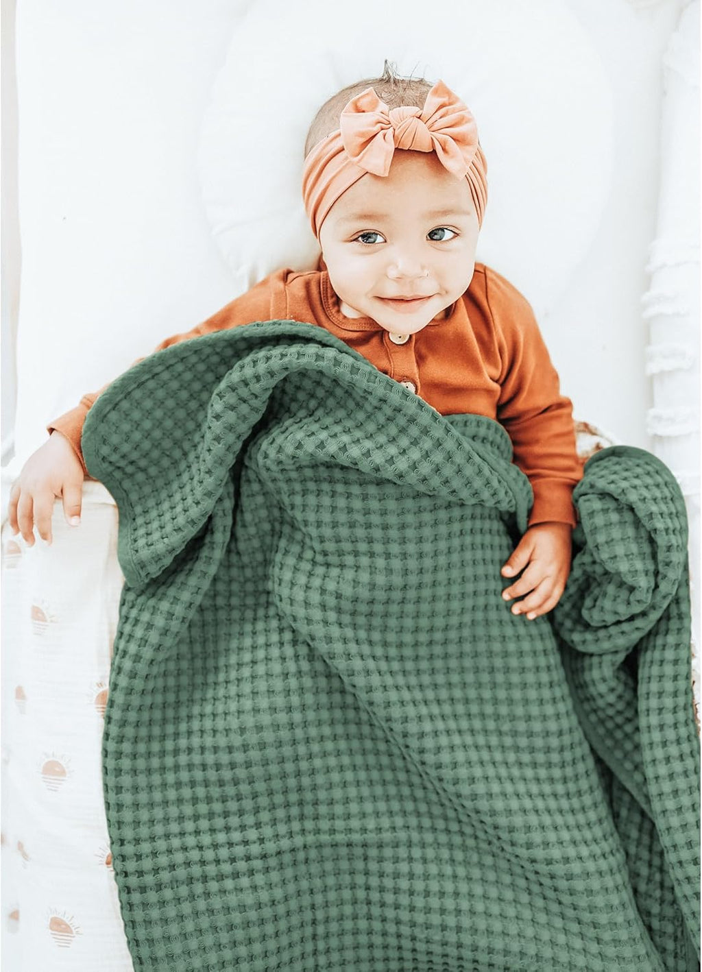 Konssy Waffle Baby Blanket - Soft & Cozy Nursery Swaddle Blanket, Lightweight Toddler Throw for Boys & Girls, Ideal for Wrapping(Green)