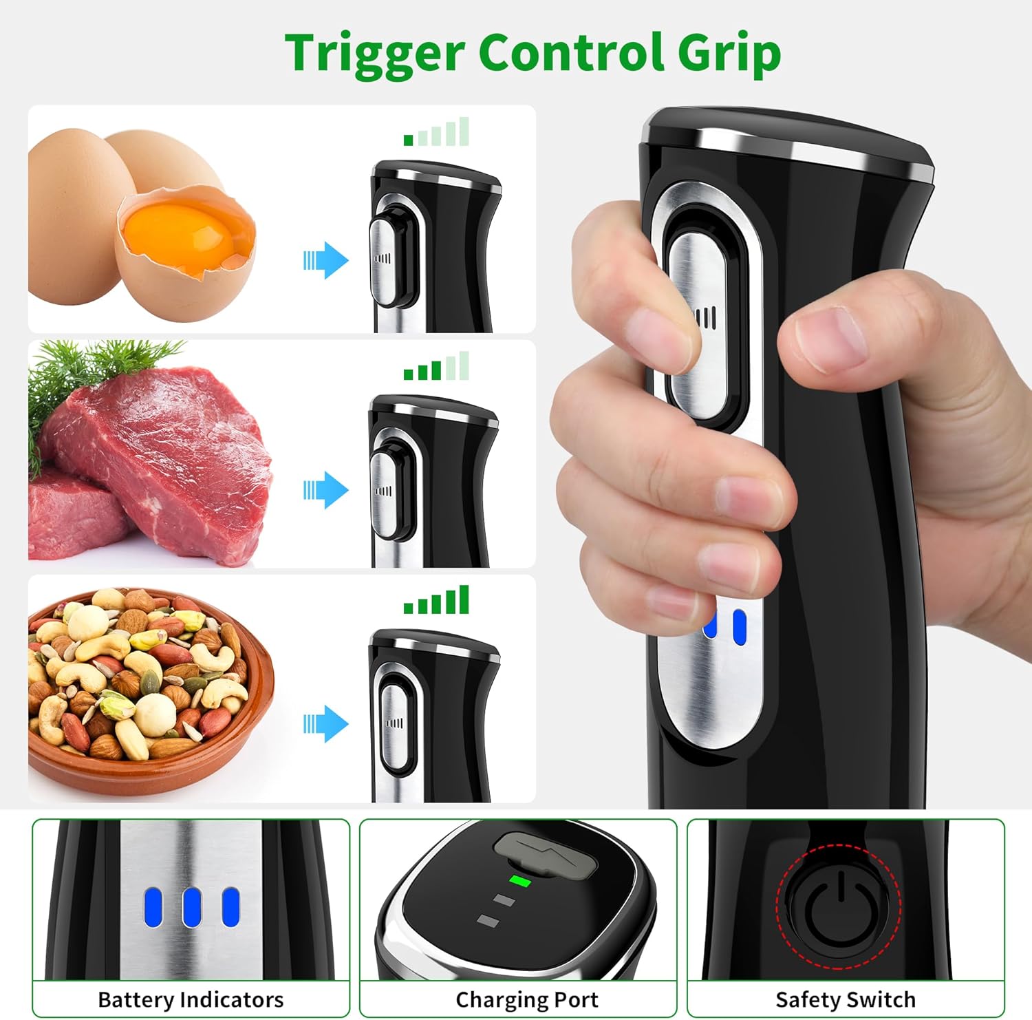 Cordless Immersion Blender Handheld, Rechargeable 4 In 1 Electric Hand Blender Stick Blender Variable Speed with Chopper, Beaker, Whisk, Stainless Steel Blade for Soup, Baby Food, Smoothies