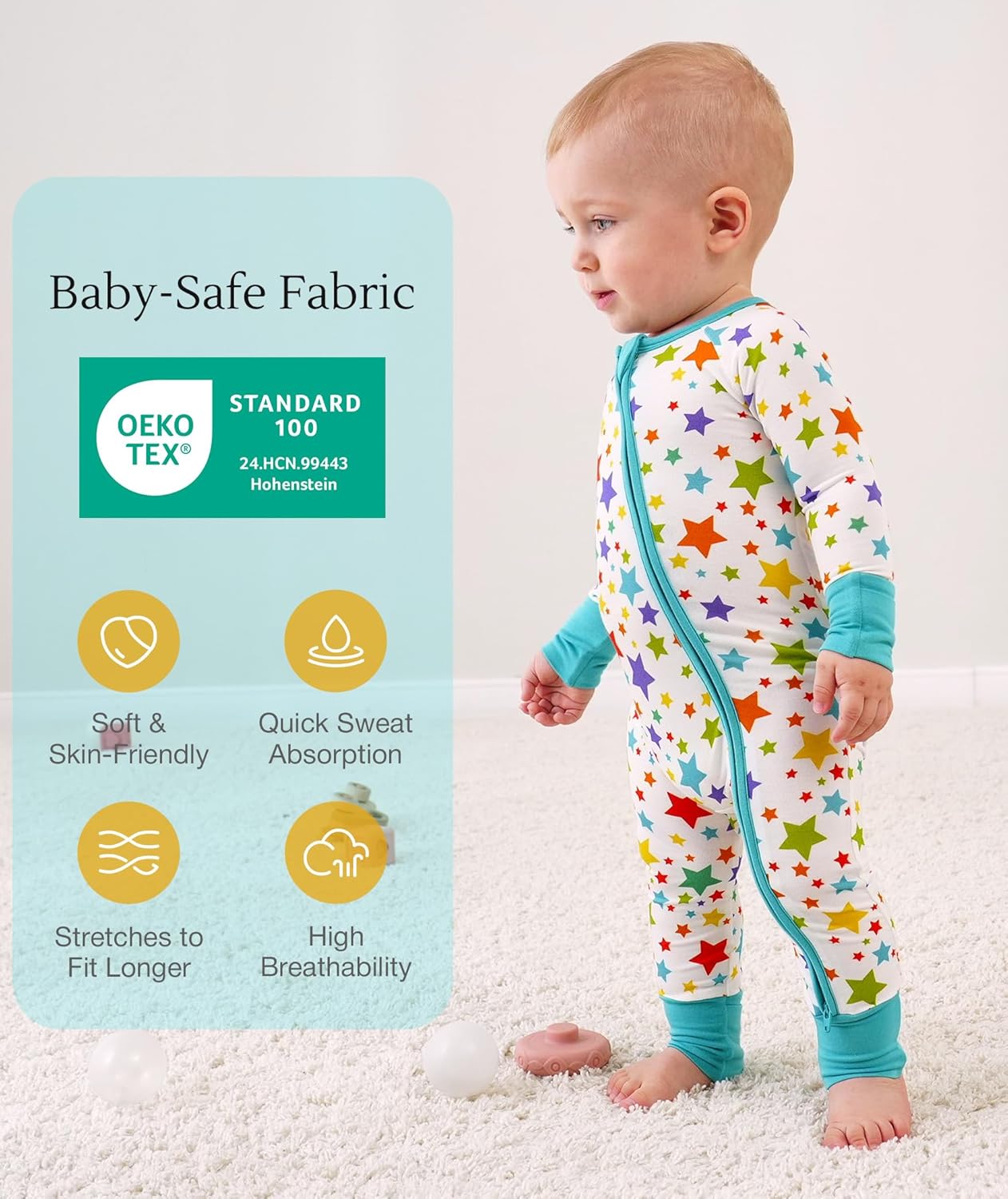 Baby One-Piece Romper Footless Bamboo Viscose Pajamas Sleepers for Baby Boys and Girls