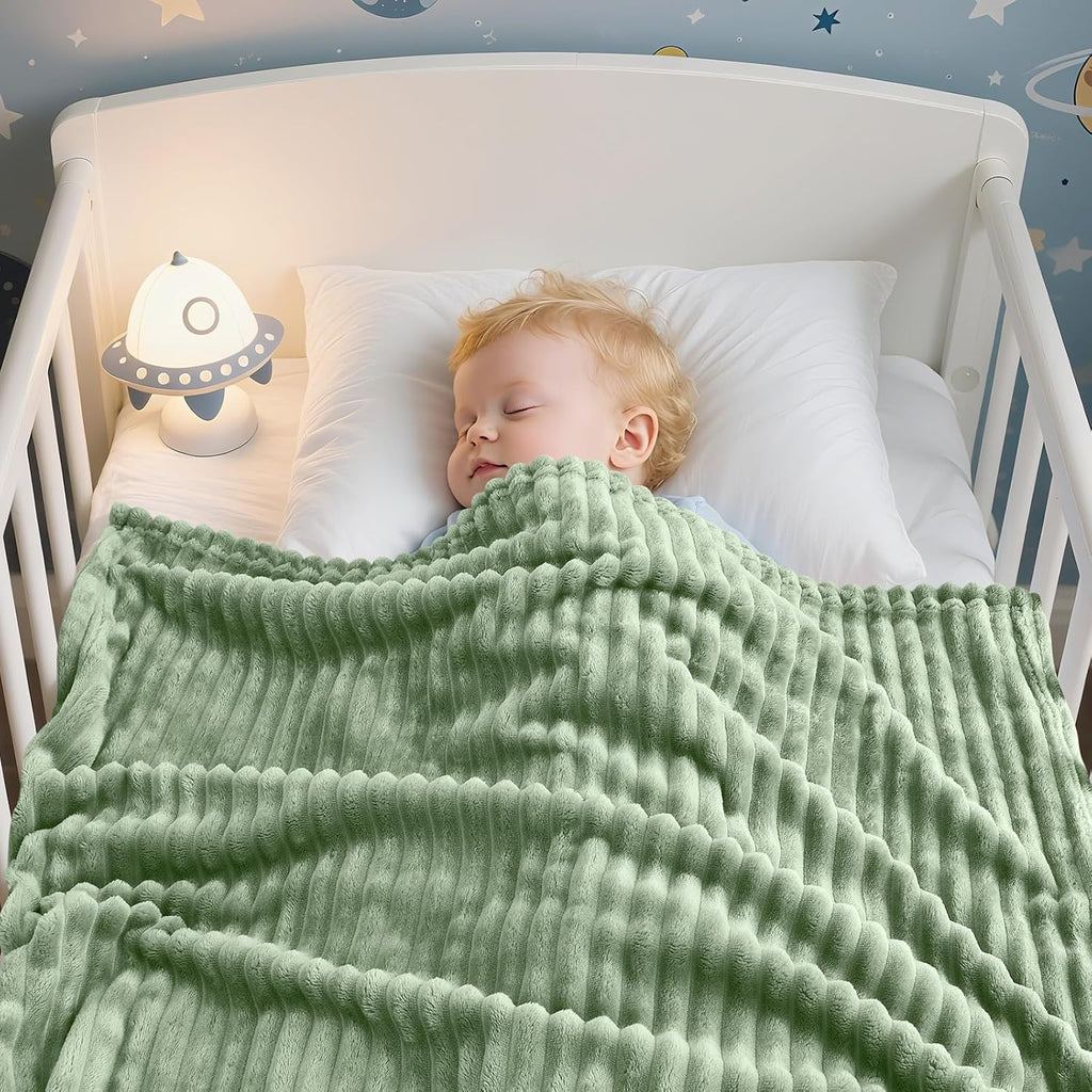 Soft Fleece Baby Blanket Ultra Cozy Green Baby Blankets for Boys Warm and Lightweight Infant Toddler Newborn Receiving Gift with Reversible Stripes for Crib Stroller, 30x40 Inch, Sage Green