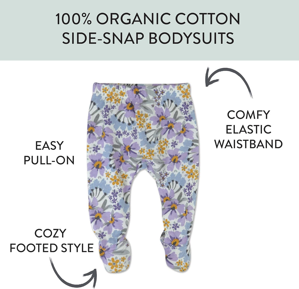 HonestBaby 3-pack Footed Pants Roomy Fit Pull on Bottoms 100% Organic Cotton for Infant Baby Boys, Girls, Unisex