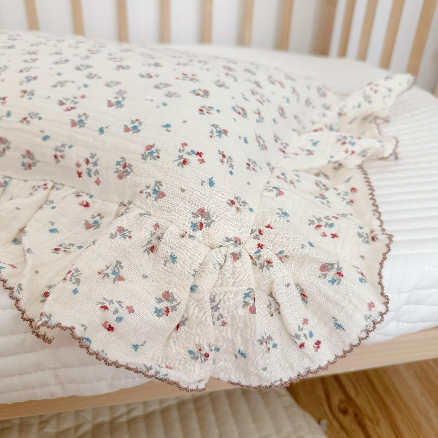 BuLuTu Cute Floral Print Pillowcases for Toddler Girls Boys, 14"x20", 1 pc, 2 Layers Muslin Cotton Pillow Cases for Crib Toddler Bed Pillow Cover, Envelope Closure, Machine Washable