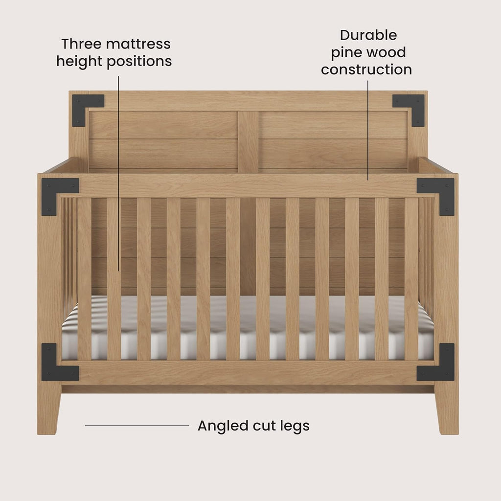 Child Craft Lucas 4-in-1 Convertible Crib, Baby Crib Converts to Day Bed, Toddler Bed and Full Size Bed, 3 Adjustable Mattress Positions, Non-Toxic, Baby Safe Finish (Nutmeg)