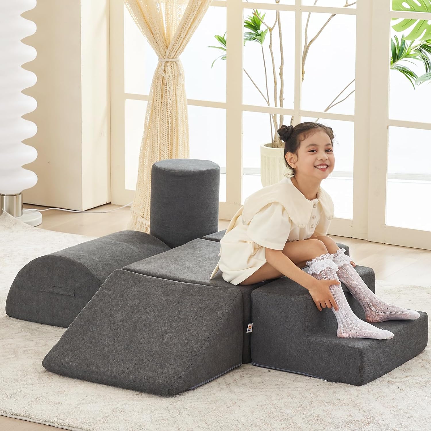 jela Foam Blocks 6Pcs Soft Play Equipment Luxury Miss Fabric, Toddler Climbing Toys Indoor Soft Play Climbing for Toddlers, Lightweight Climbing Blocks for Babies, Kids, Climb and Crawl Foam Playset