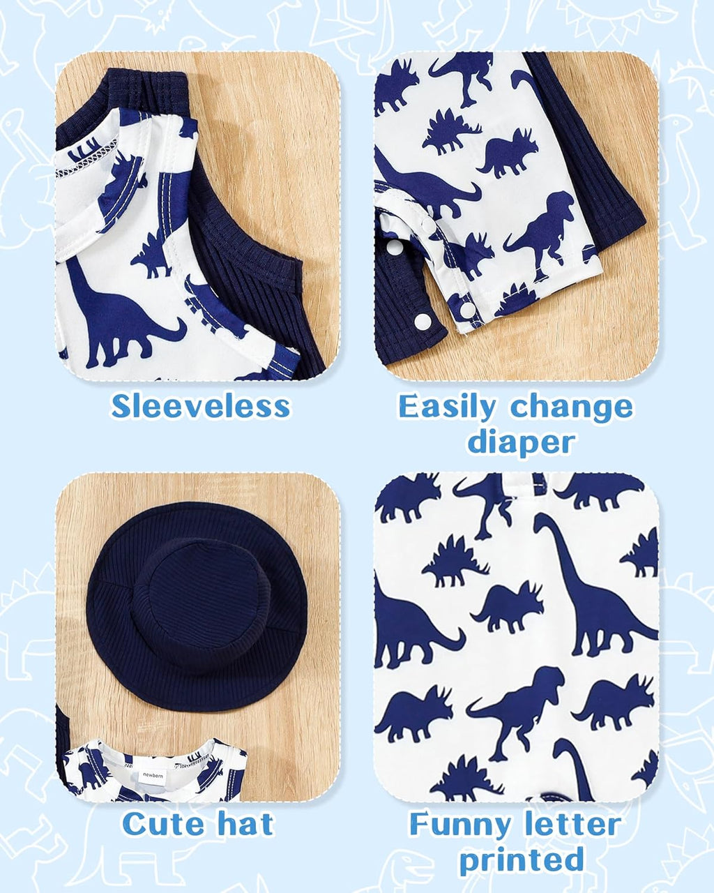 NZRVAWS Newborn Baby Boy Clothes Infant 0 3 6 9 12 Months Romper Sleeveless Jumpsuit Bodysuit Hat