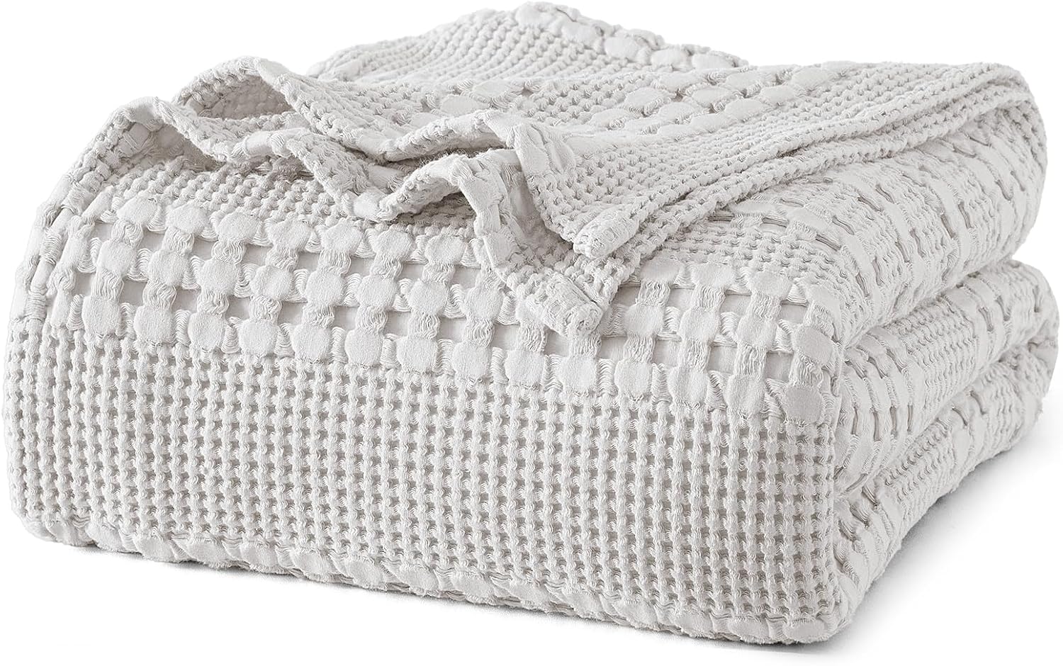 PHF 100% Cotton Waffle Weave Blanket Queen Size, Soft Lightweight Breathable Cozy Summer Blankets for Bed, Luxury Aesthetic Woven Bedding for Home Decor, 90"x90", Light Grey