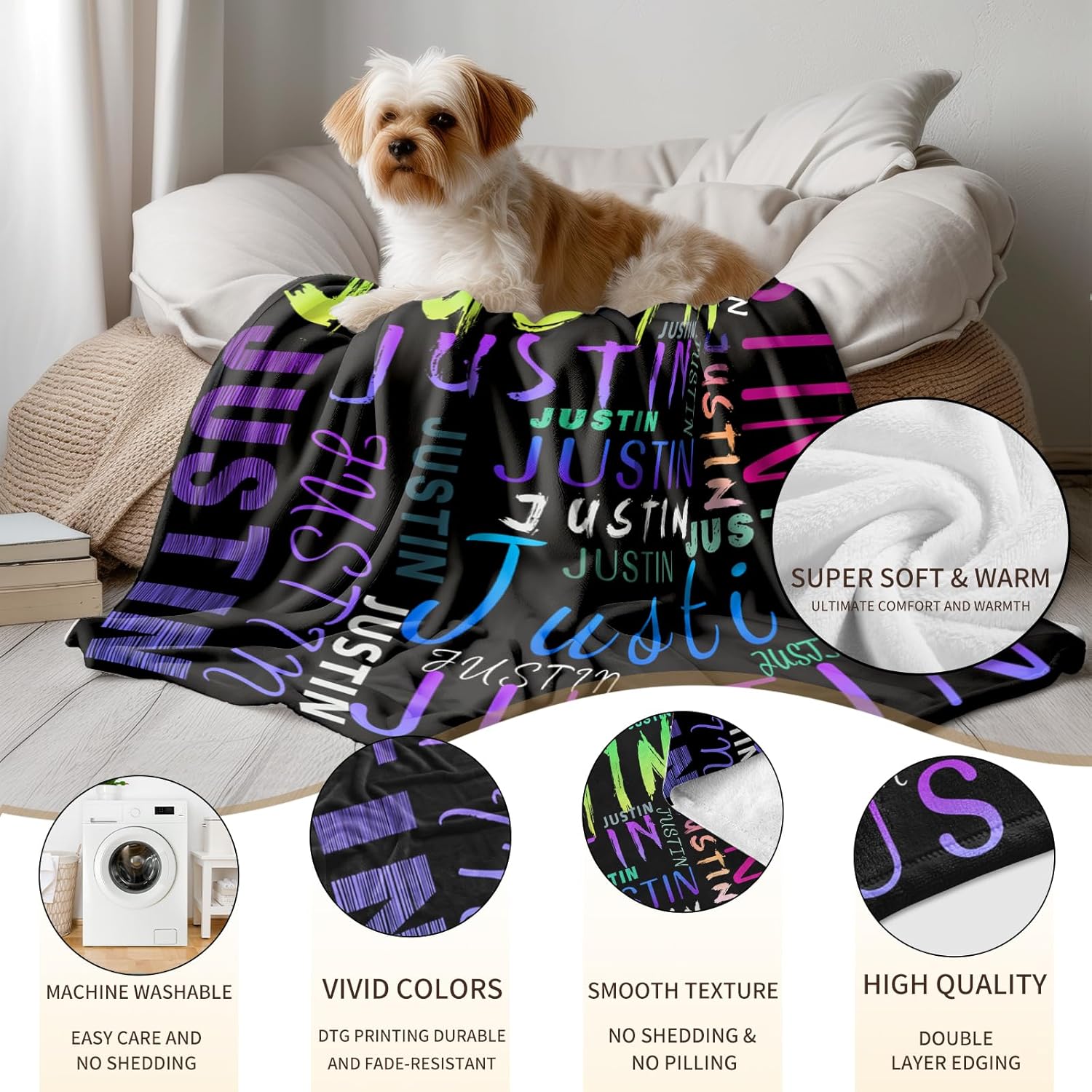 Ship Next Day, Custom Name Blanket - Printed in USA, Personalized Baby Blankets for Girls, Baby Blanket with Name, Ultra-Soft Cozy Fleece Blankets, Gifts for Boys & Girls Kids Teen Girl New Mom